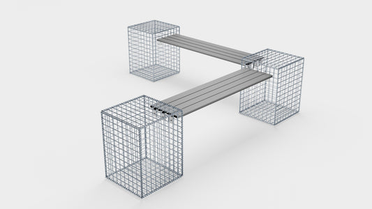 Gartenbank 3 Spiralgabionen - 205 x 60 x 40 cm (L x H x T) MW 5 x 5 cm, mit Recyclingauflage in anthrazit