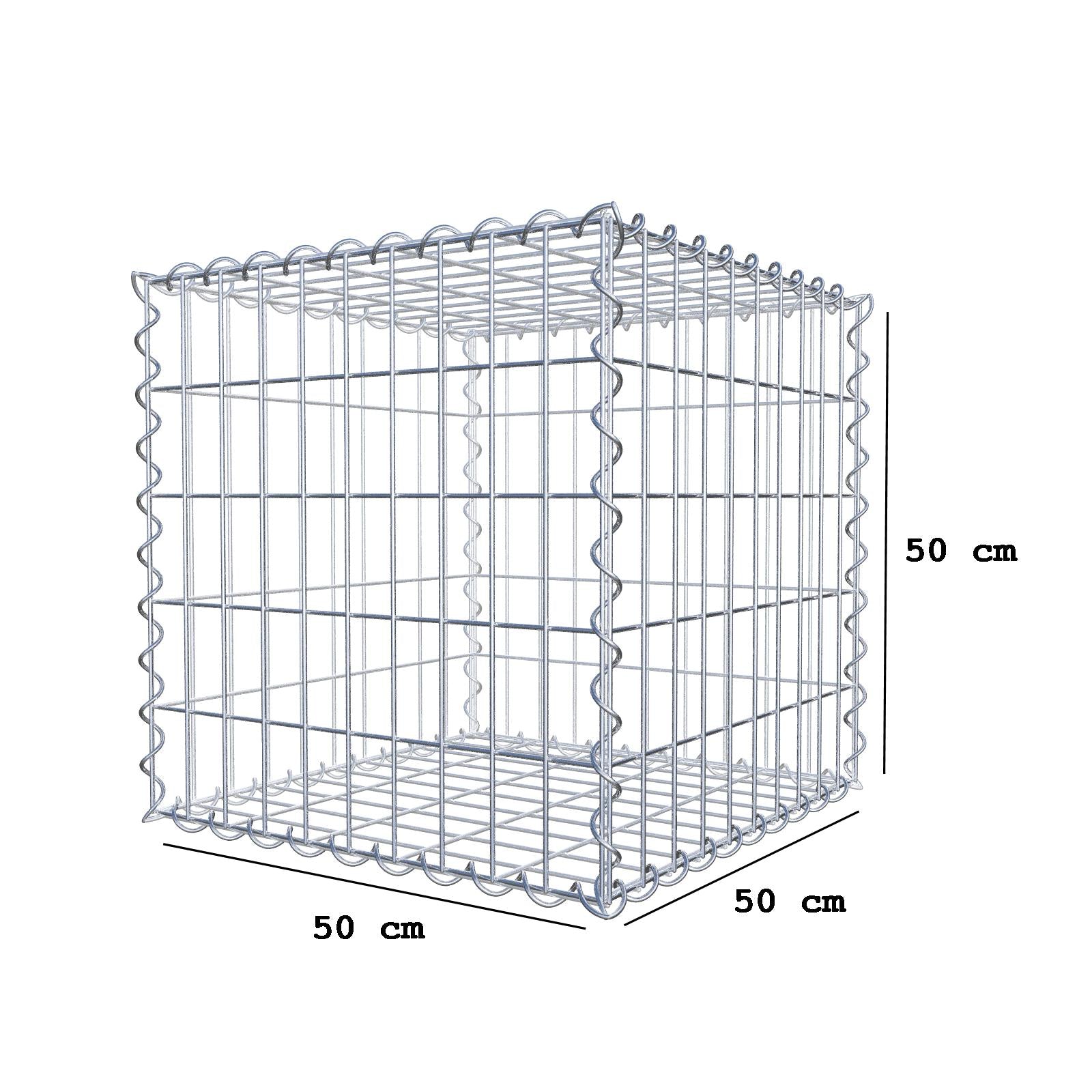 Gabião 50 cm x 50 cm x 50 cm (C x A x P), malhagem 5 cm x 10 cm, espiral