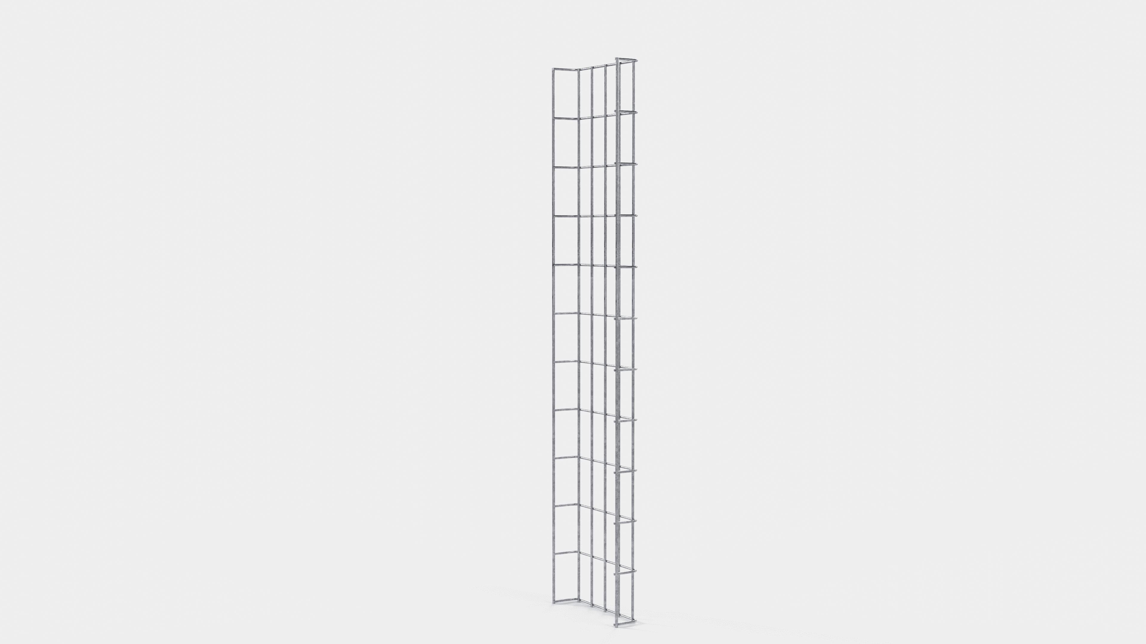 Altura da treliça 110 cm, profundidade 5 cm, tamanho da malha 5 x 10 cm