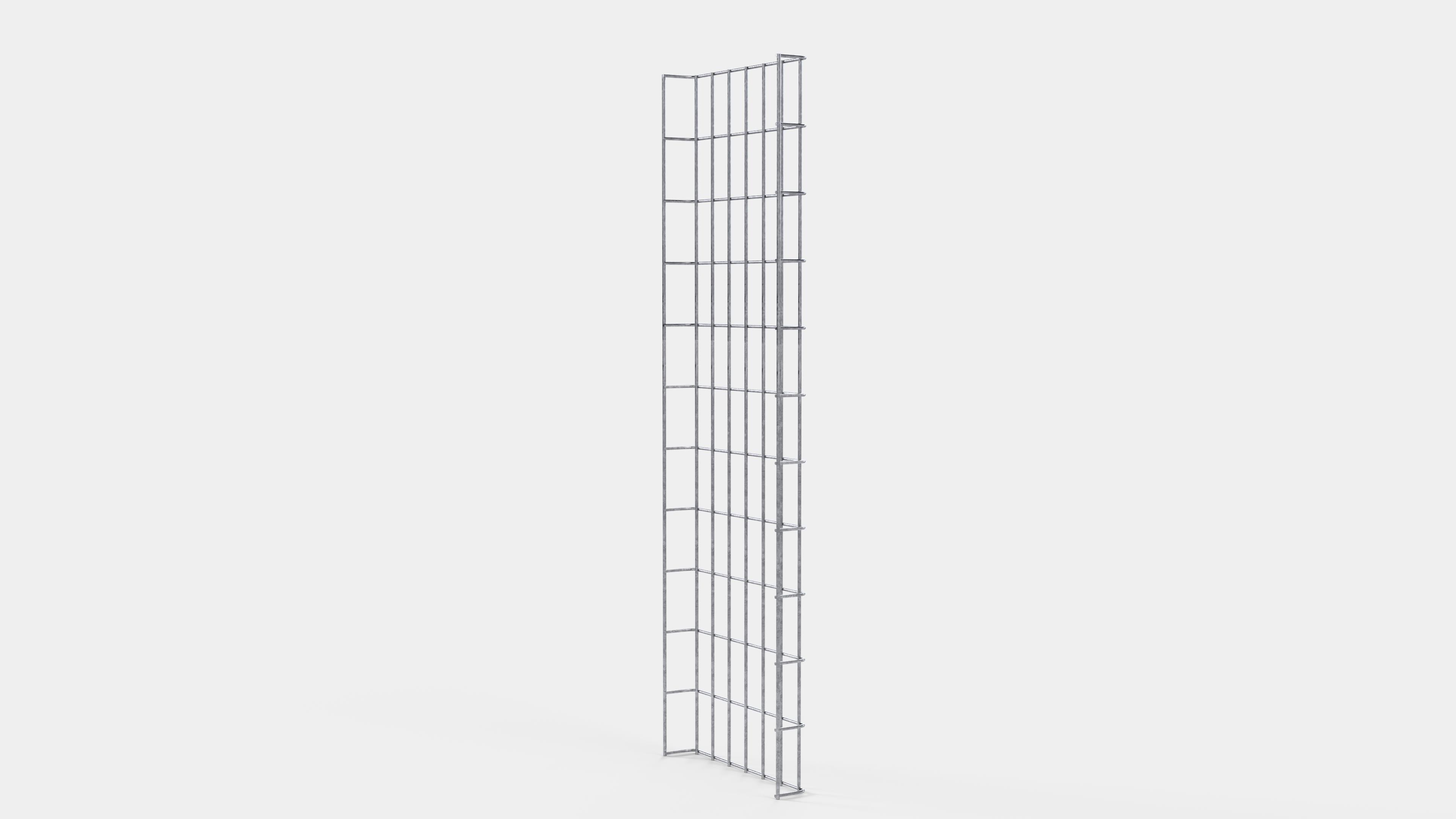 Altura da treliça 110 cm, profundidade 5 cm, tamanho da malha 5 x 10 cm