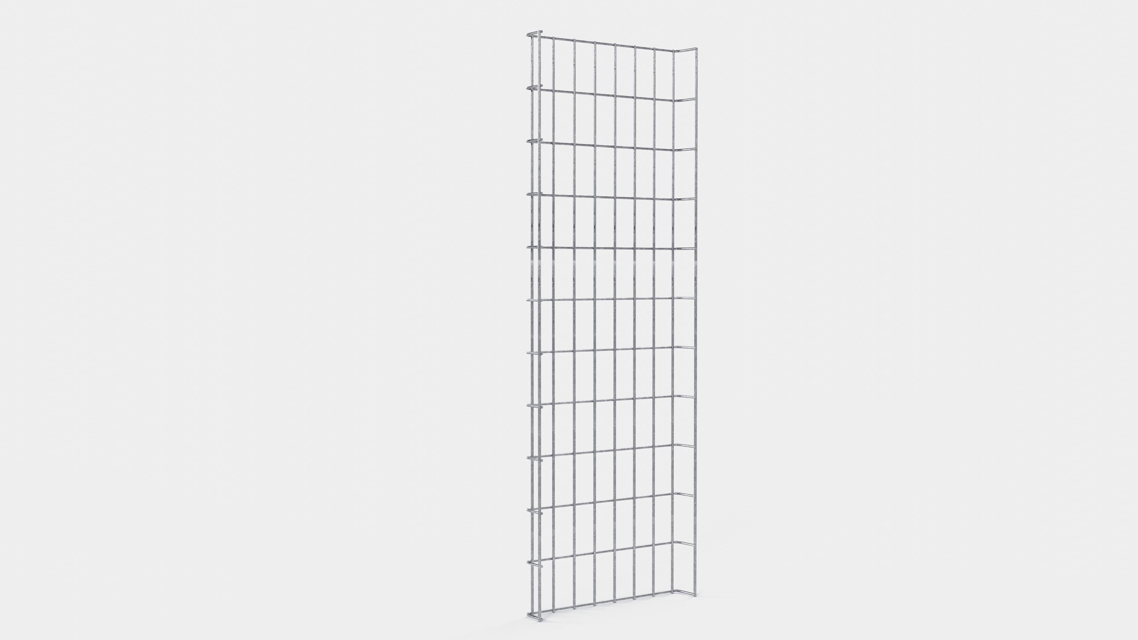 Altura da treliça 110 cm, profundidade 5 cm, tamanho da malha 5 x 10 cm