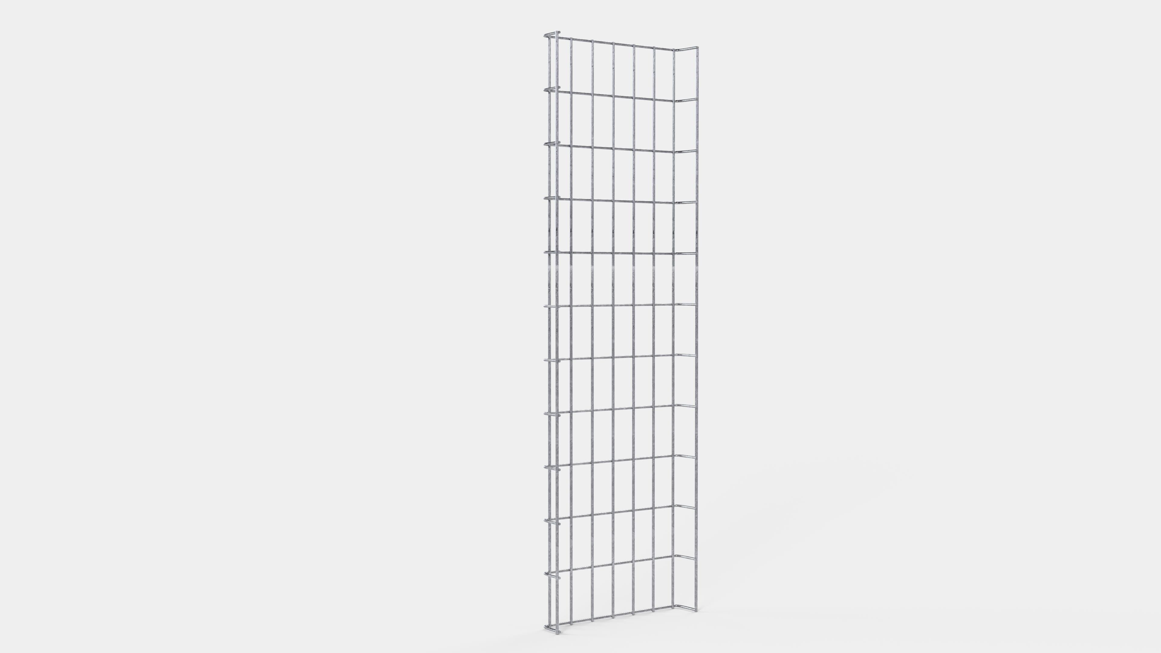 Altura da treliça 110 cm, profundidade 5 cm, tamanho da malha 5 x 10 cm