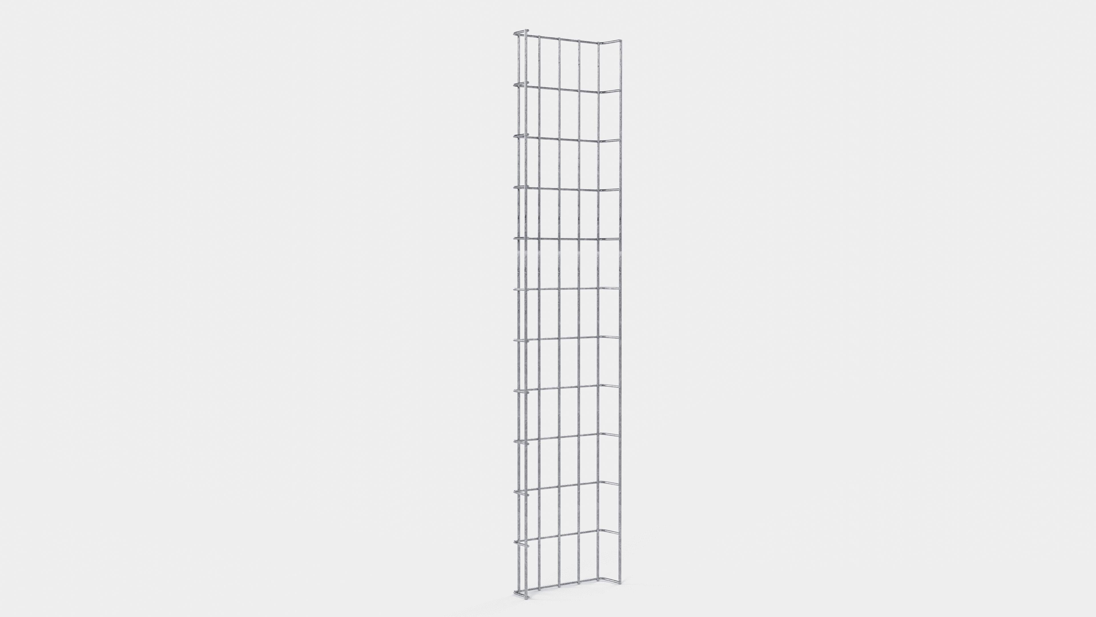 Altura da treliça 110 cm, profundidade 5 cm, tamanho da malha 5 x 10 cm
