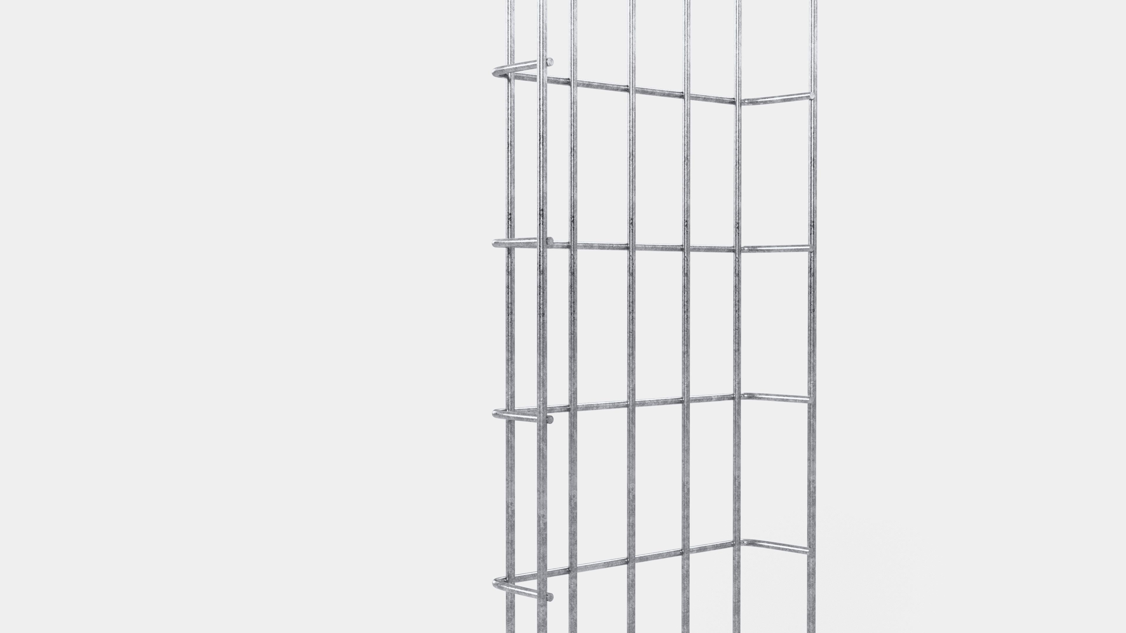 Altura da treliça 110 cm, profundidade 5 cm, tamanho da malha 5 x 10 cm