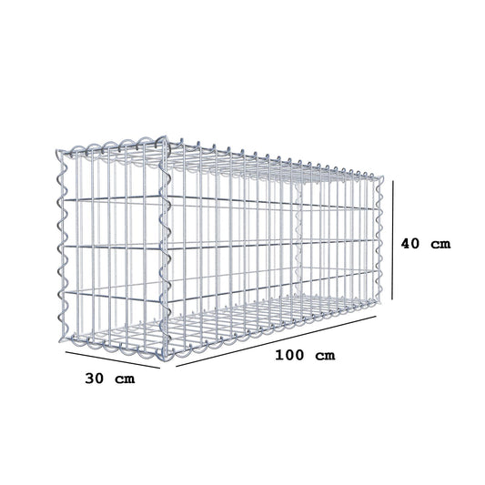 Gabion 100 cm x 40 cm x 30 cm (L x H x D), maskestørrelse 5 cm x 10 cm, spiral