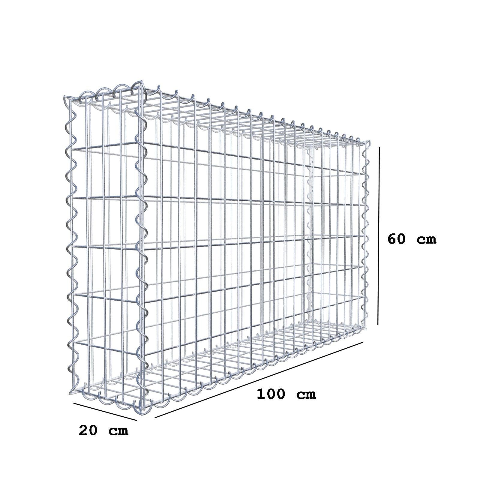 Schanskorf 100 cm x 60 cm x 20 cm (L x H x D), maaswijdte 5 cm x 10 cm, spiraalvormig