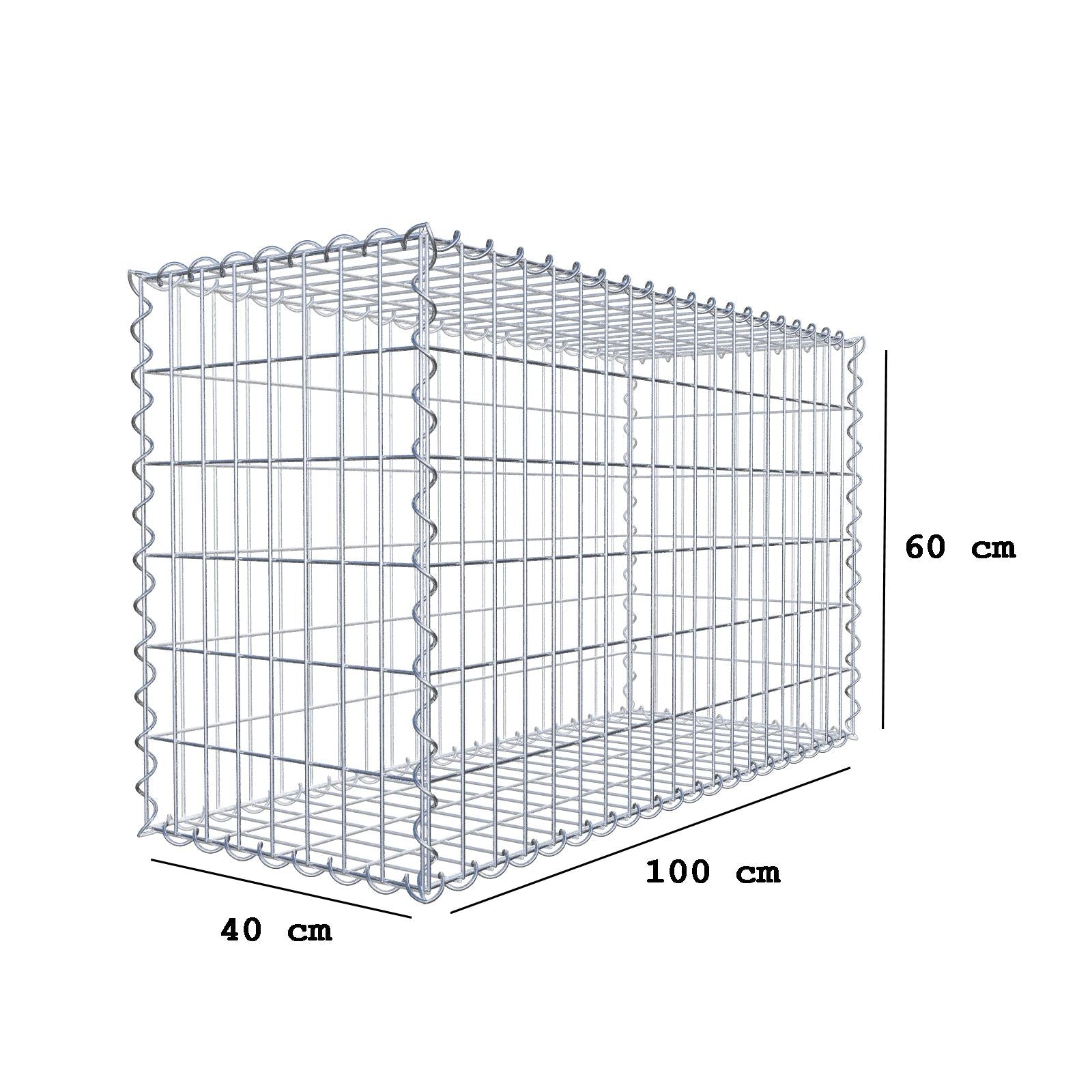 Gabbione 100 cm x 60 cm x 40 cm (L x H x P), maglia 5 cm x 10 cm, spirale