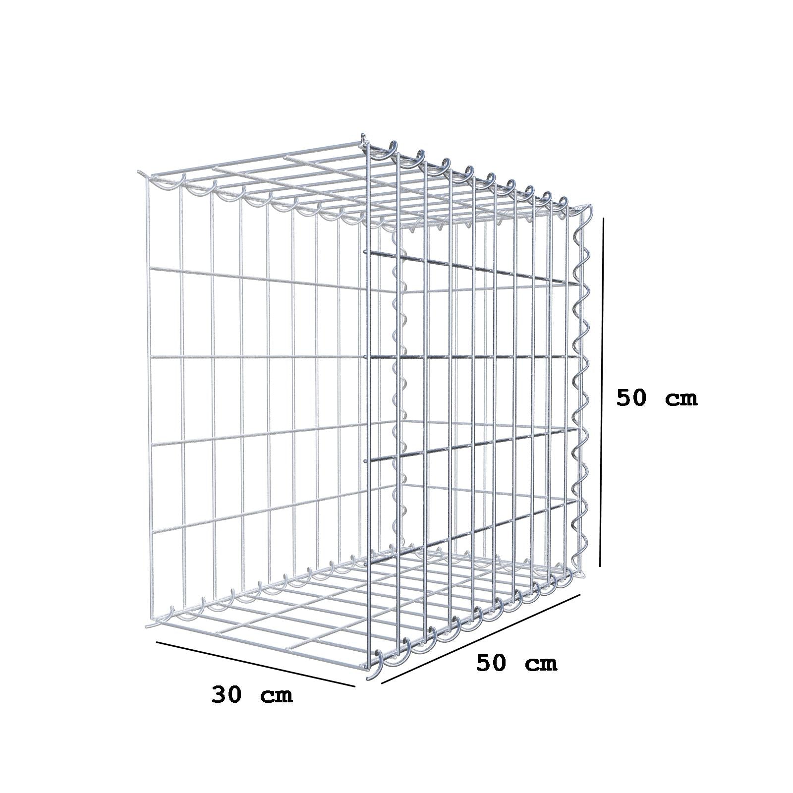 Gabião tipo 2 50 cm x 50 cm x 30 cm (C x A x P), malhagem 5 cm x 10 cm, espiral