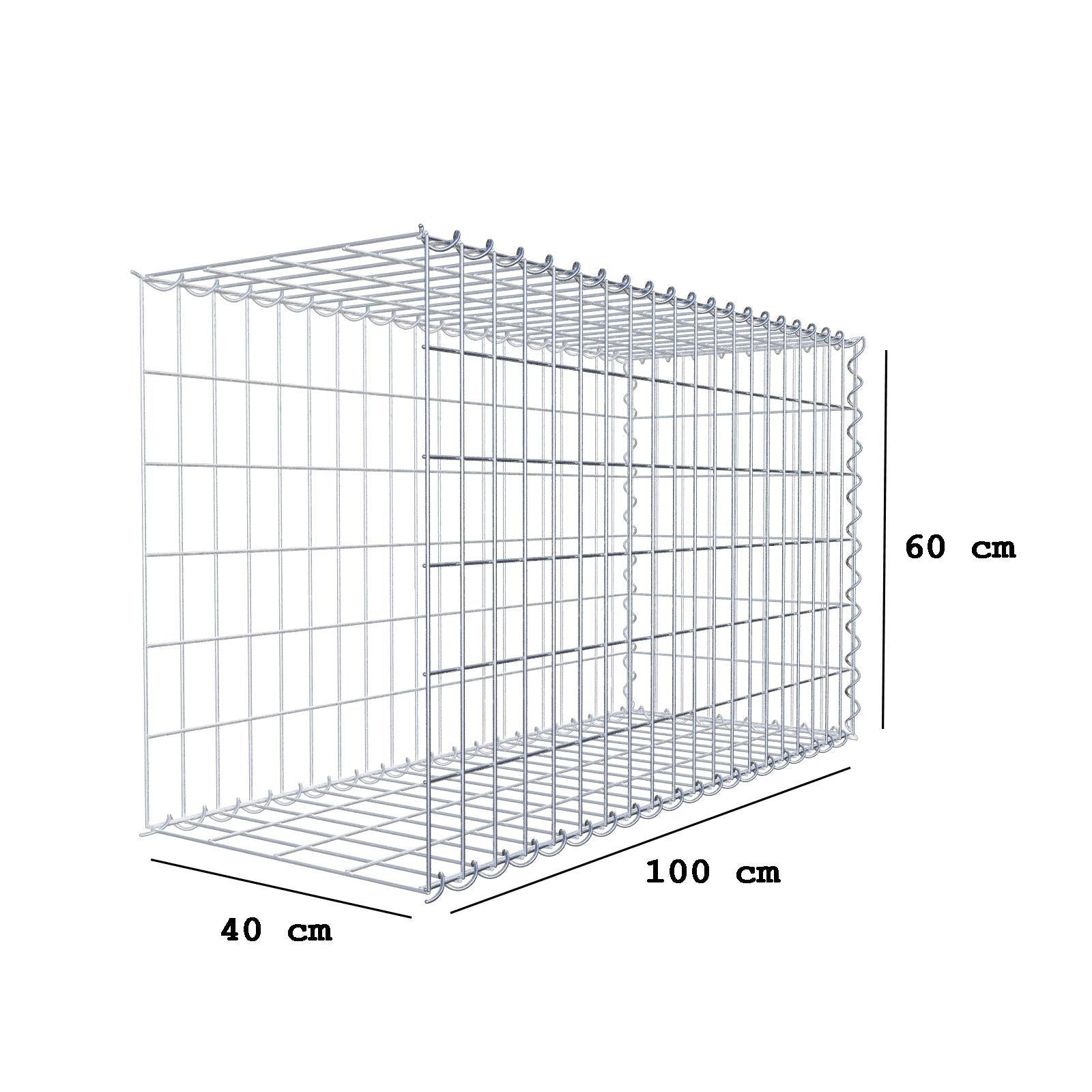 Gavión complementario tipo 2 100 cm x 60 cm x 40 cm (L x A x P), malla 5 cm x 10 cm, espiral