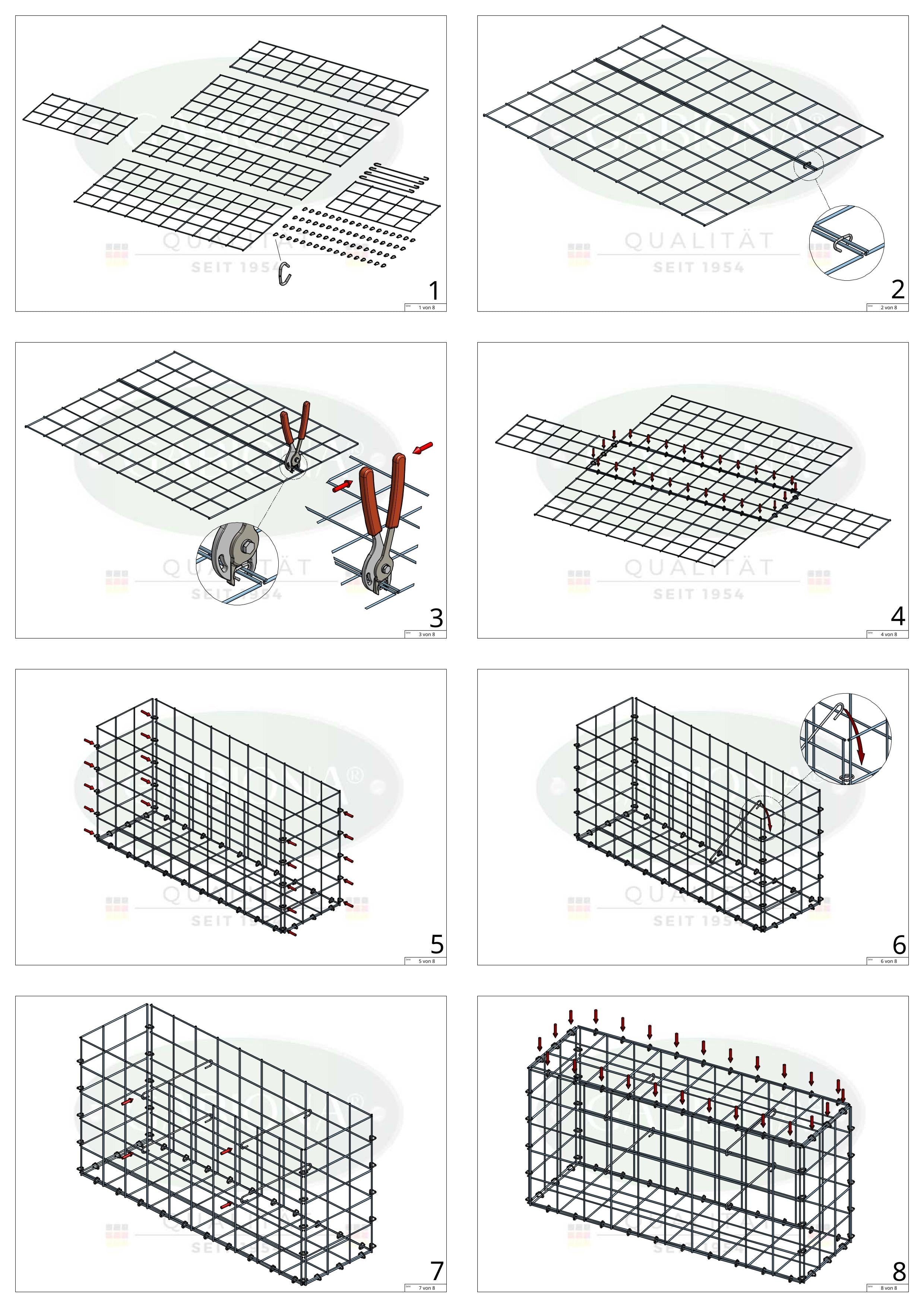 Gabion 100 cm x 90 cm x 20 cm (L x H x P), mailles 10 cm x 10 cm, anneau en C