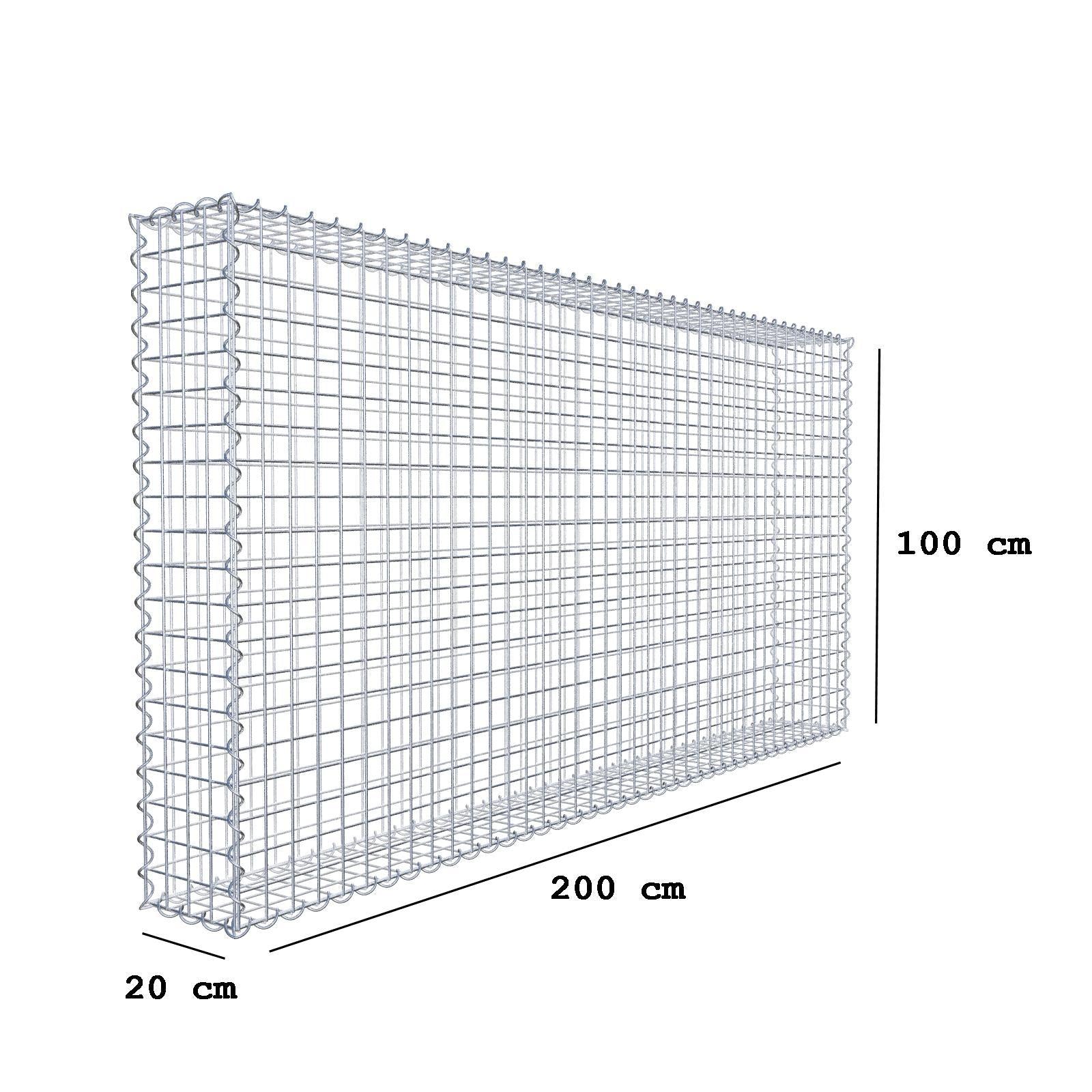 Gabião 200 cm x 100 cm x 20 cm (C x A x P), malhagem 5 cm x 5 cm, espiral