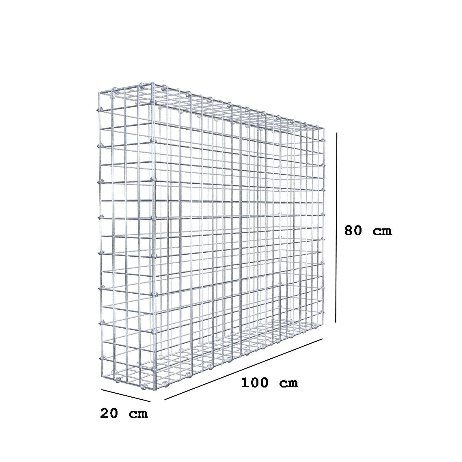 Gabião 100 cm x 80 cm x 20 cm (C x A x P), malhagem 5 x 5 cm, anel espiral