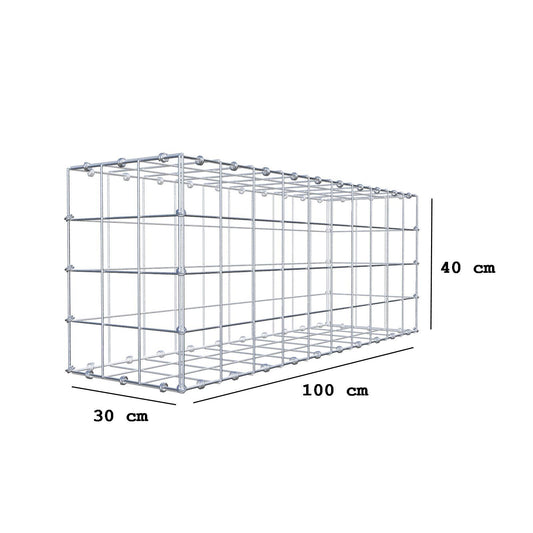 Gabion 100 cm x 40 cm x 30 cm (L x H x D), maskestørrelse 10 x 10 cm, spiralring