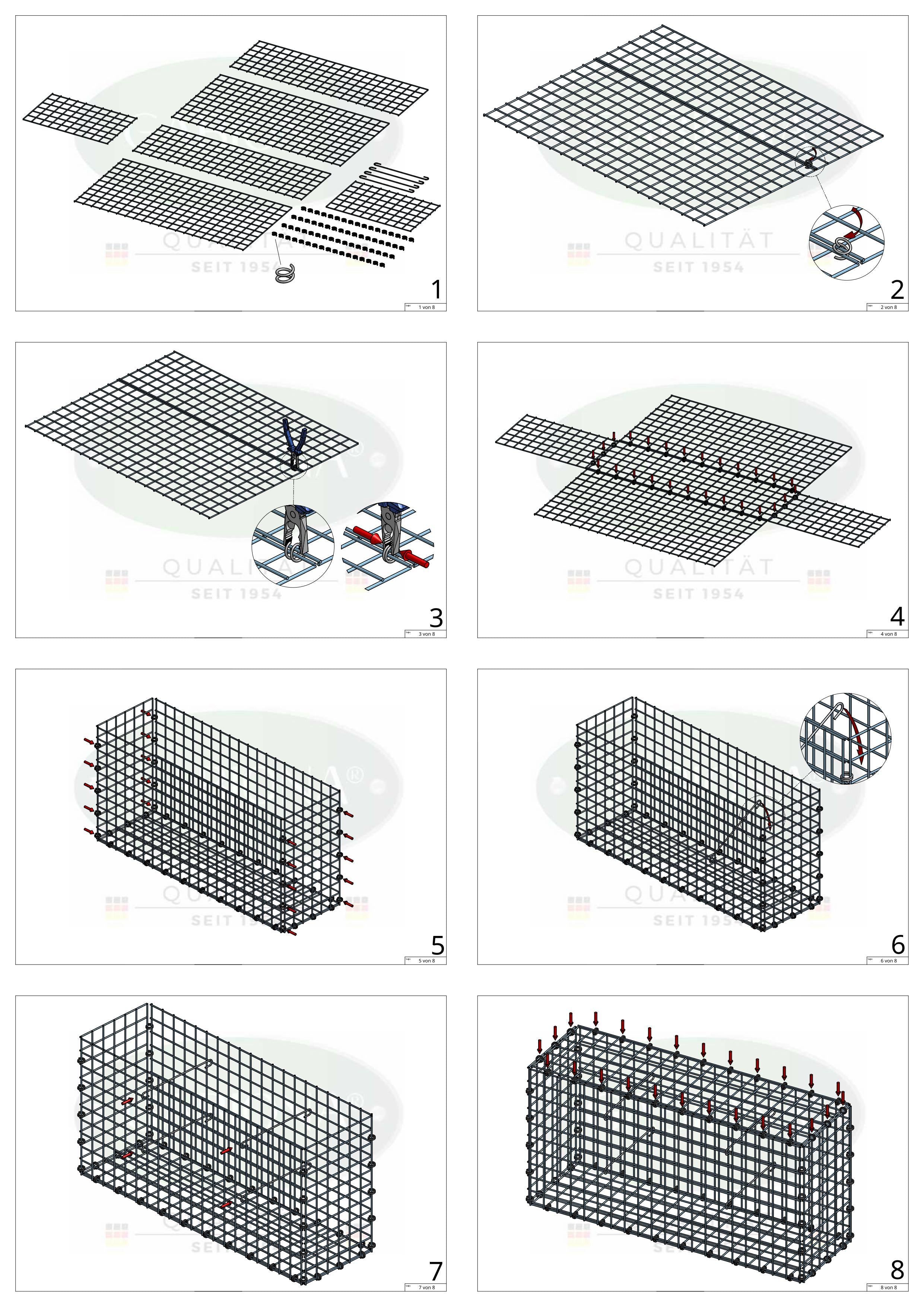 Gabion 30 cm x 30 cm x 30 cm (L x H x D), mesh size 5 x 5 cm, spiral ring