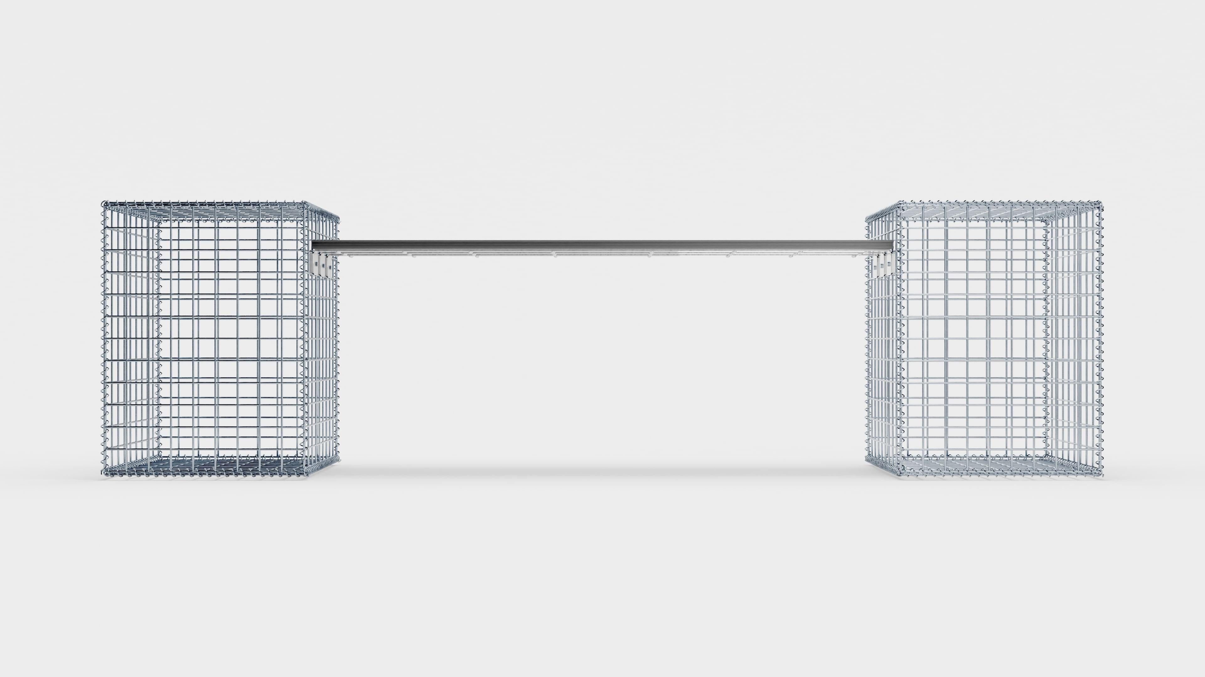 Gabionbänk med 2 spiralgabioner, 205 cm långa x 60 cm höga x 40 cm djupa, galvaniserade, MW 5 x 5 cm, med återvunnen topp i antracit