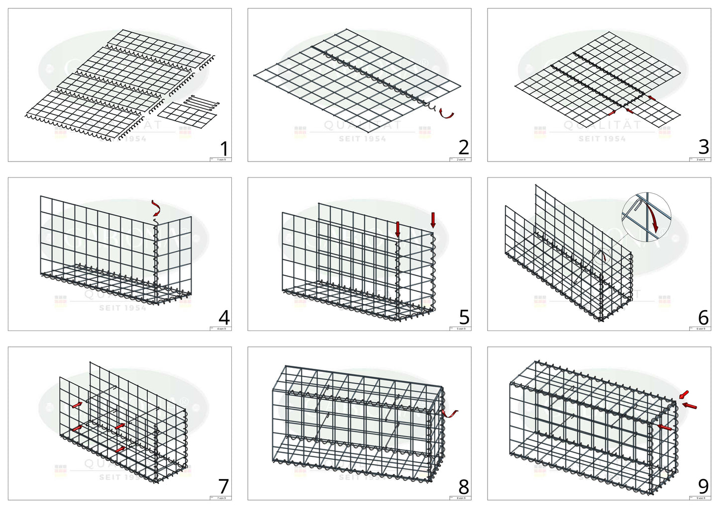Gabion rapporté type 2 100 cm x 50 cm x 20 cm (L x H x P), mailles 10 cm x 10 cm, spirale