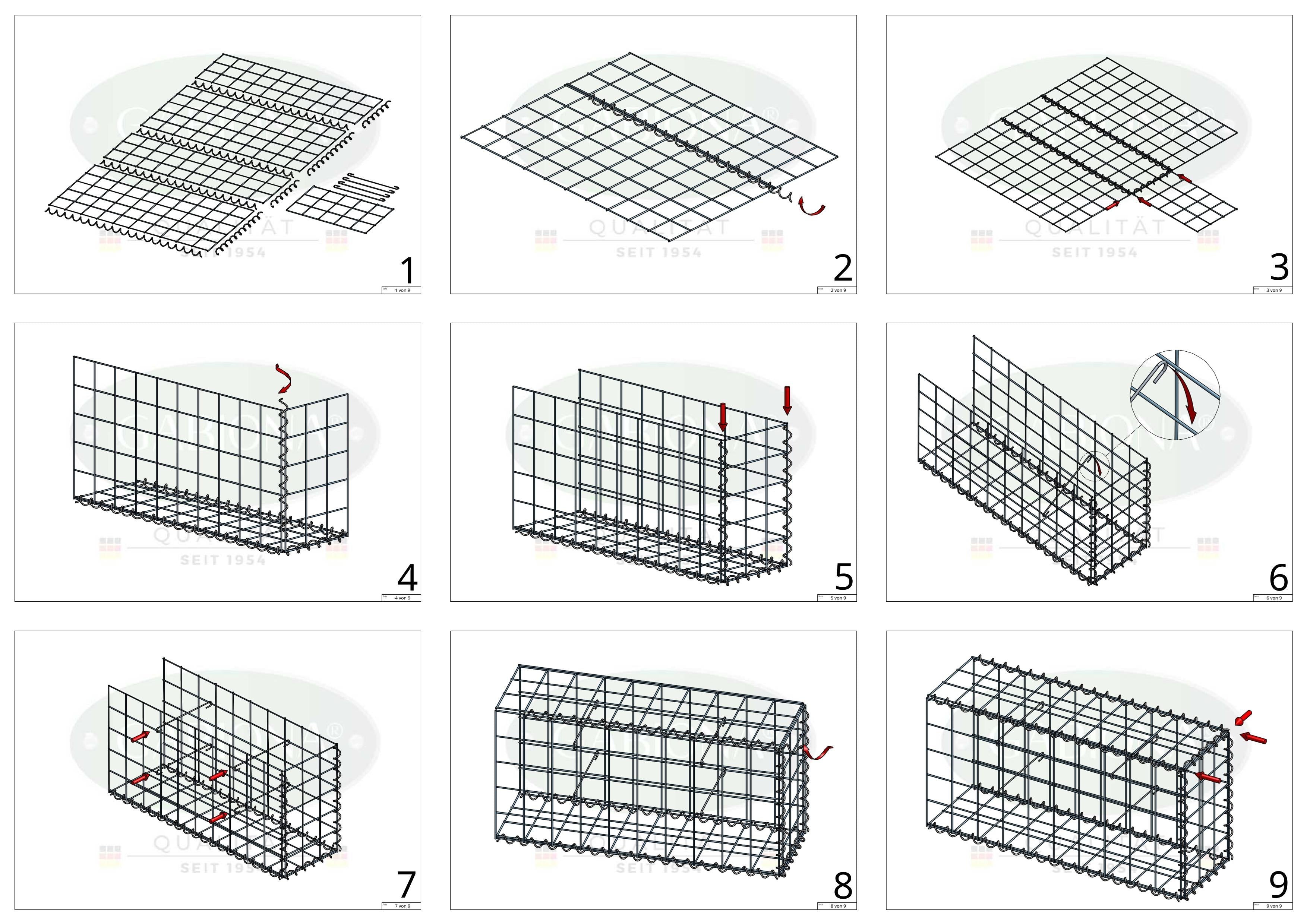 Anbaugabione Typ 2 200 cm x 100 cm x 50 cm (L x H x T), Maschenweite 10 cm x 10 cm, Spirale