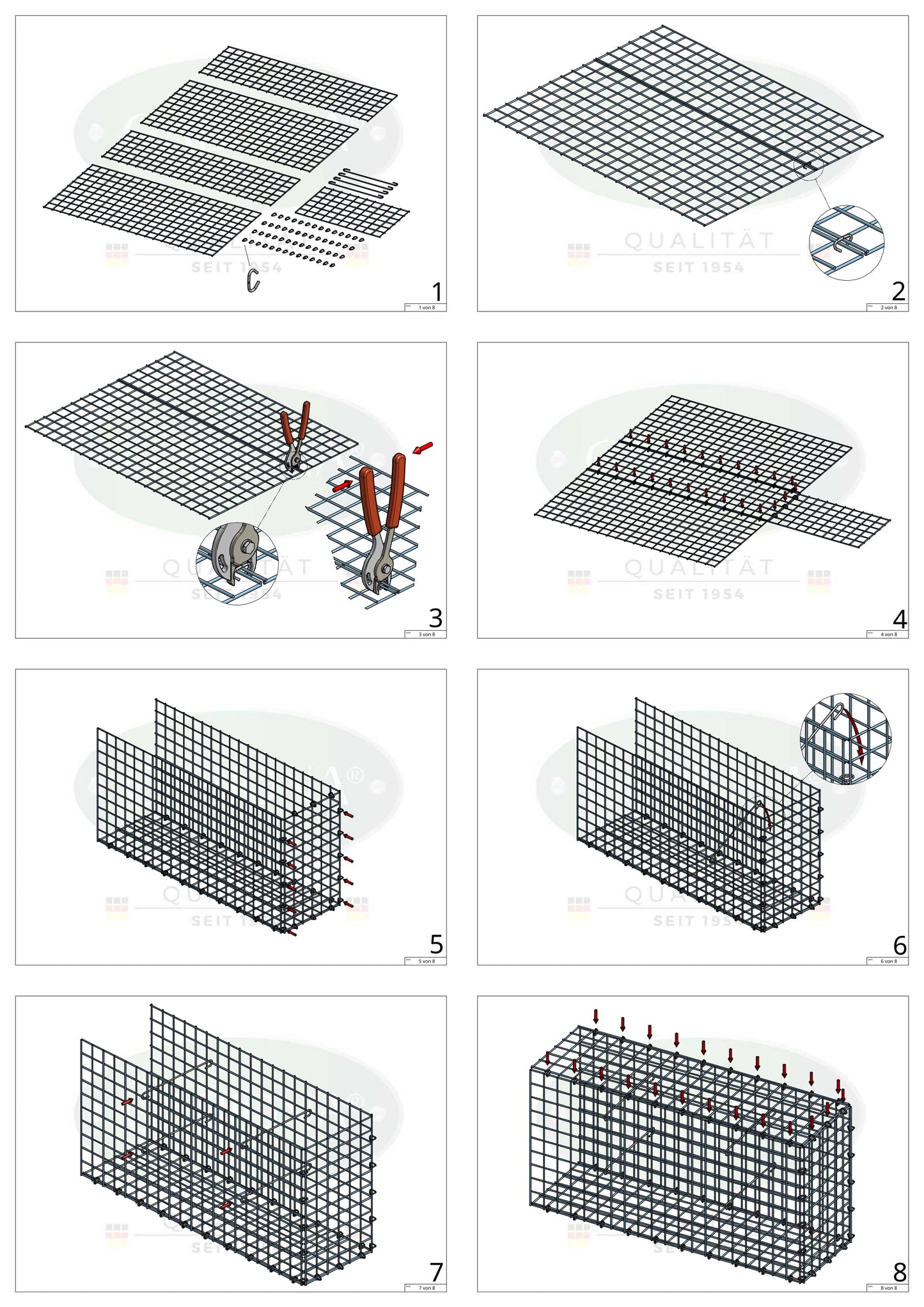 Extra gabion typ 2 100 cm x 100 cm x 50 cm (L x H x D), maskstorlek 5 cm x 5 cm, C-ring