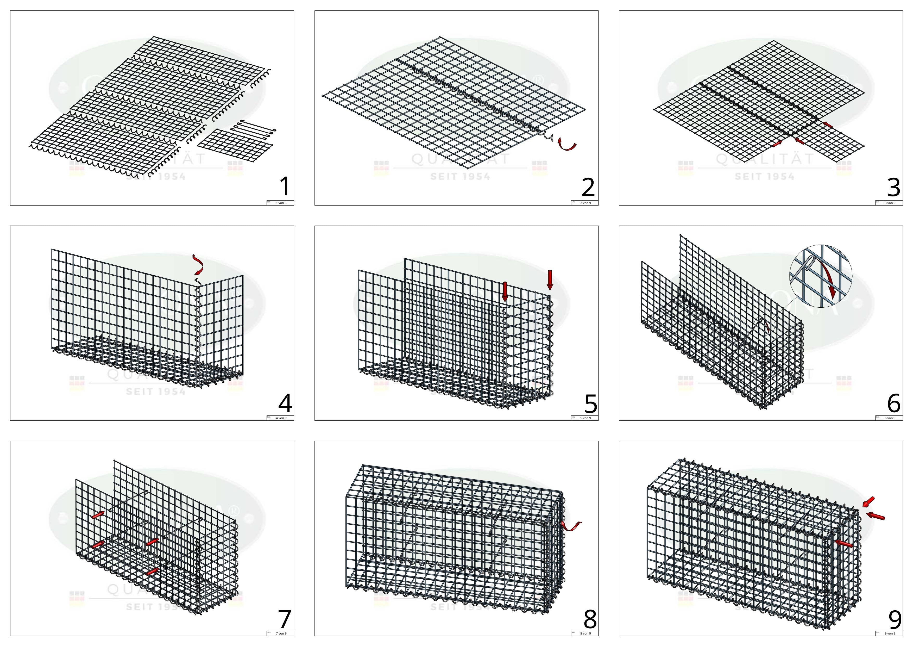 Extra gabion typ 2 100 cm x 60 cm x 20 cm (L x H x D), maskstorlek 5 cm x 5 cm, spiral