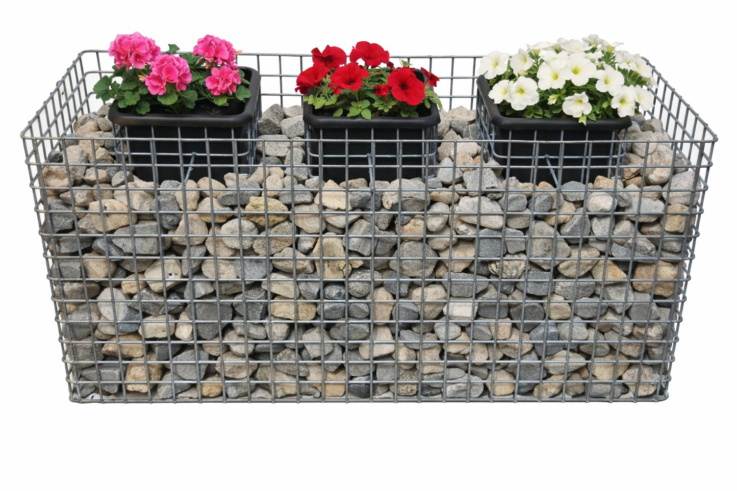 Blumensäule 3er, Höhe 62 cm Grundfläche 127 x 52 cm MW 5 x 5 cm, feuerverzinkt inkl. Topf