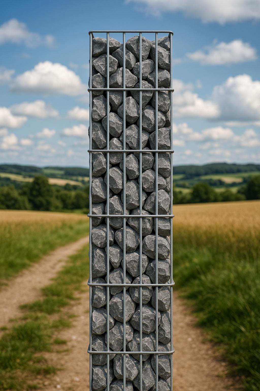 Gabionensäule eckig feuerverzinkt, 27,3 cm x 27,3 cm, 200 cm Höhe, MW 5 cm x 20 cm, 8/6 mm Draht