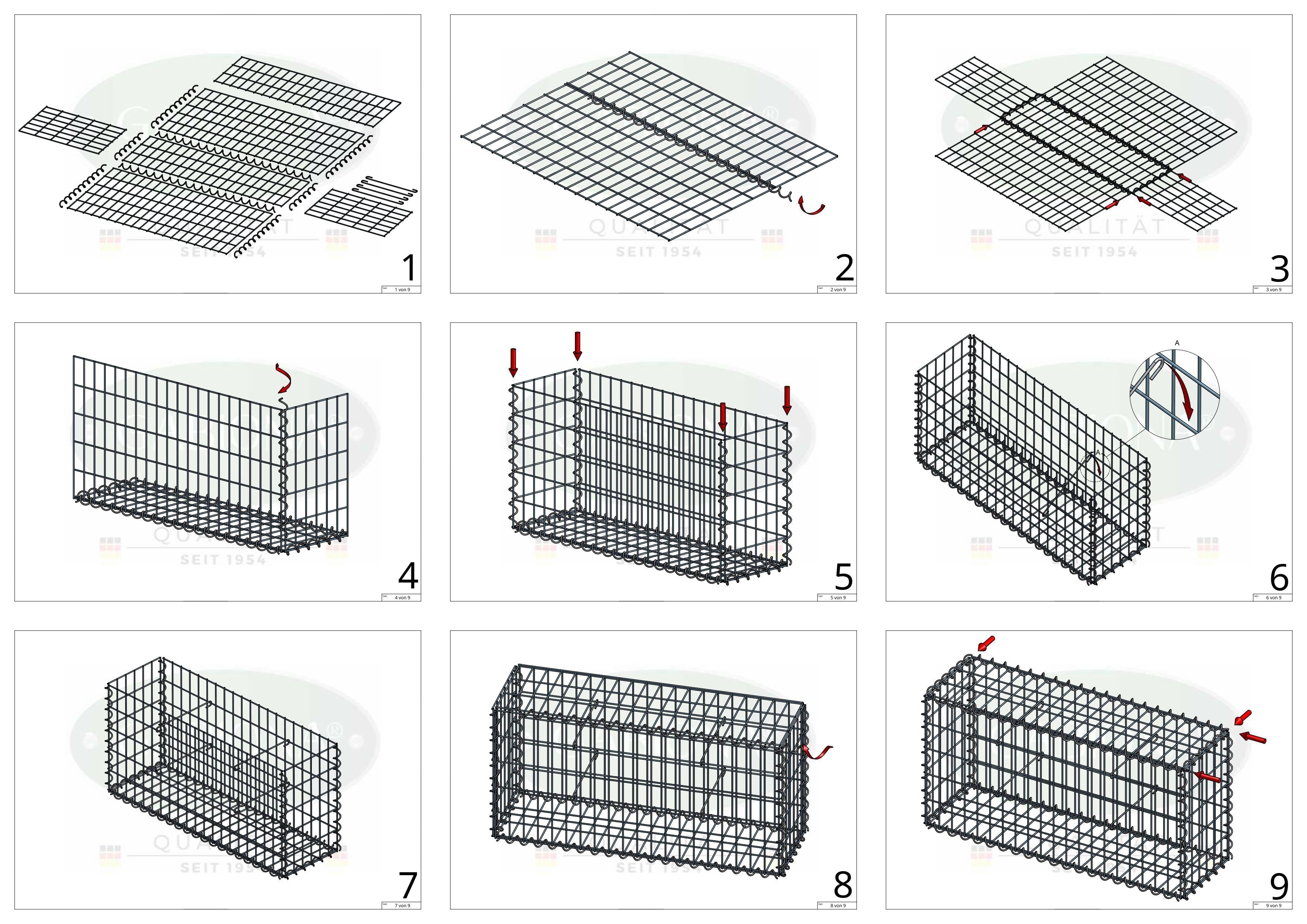 Gabião 100 cm x 80 cm x 20 cm (C x A x P), malhagem 5 cm x 10 cm, espiral