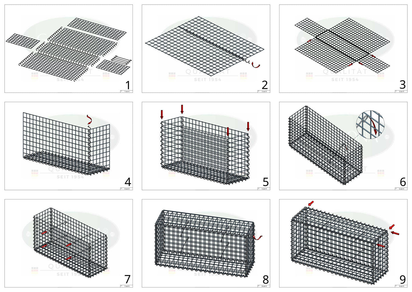 Juego de 2 gaviones de 100 cm x 100 cm x 20 cm (largo x alto x fondo), malla de 5 x 5 cm, en espiral
