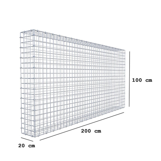 Gabione 200 cm x 100 cm x 20 cm (L x H x T), Maschenweite 5 x 5 cm, Spiralring