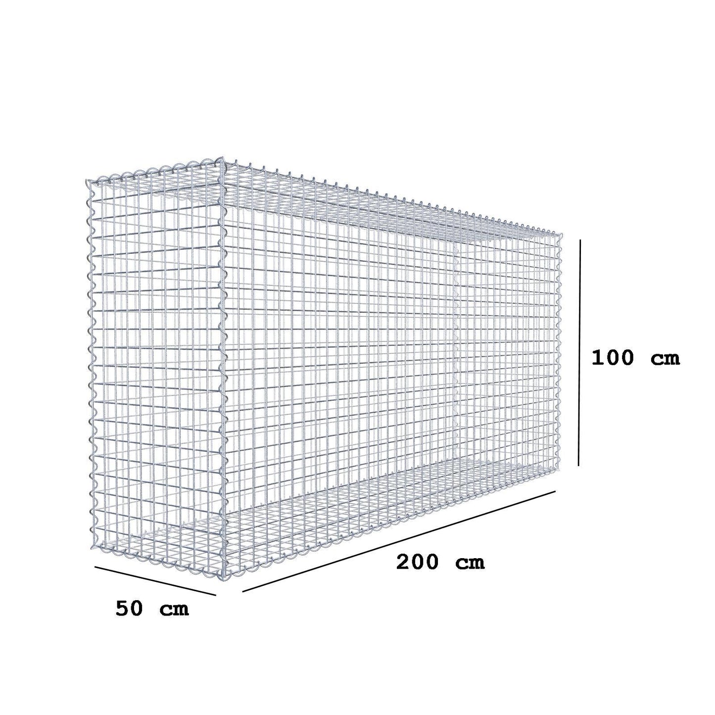 Gabione 200 cm x 100 cm x 50 cm (L x H x T), Maschenweite 5 cm x 5 cm, Spirale