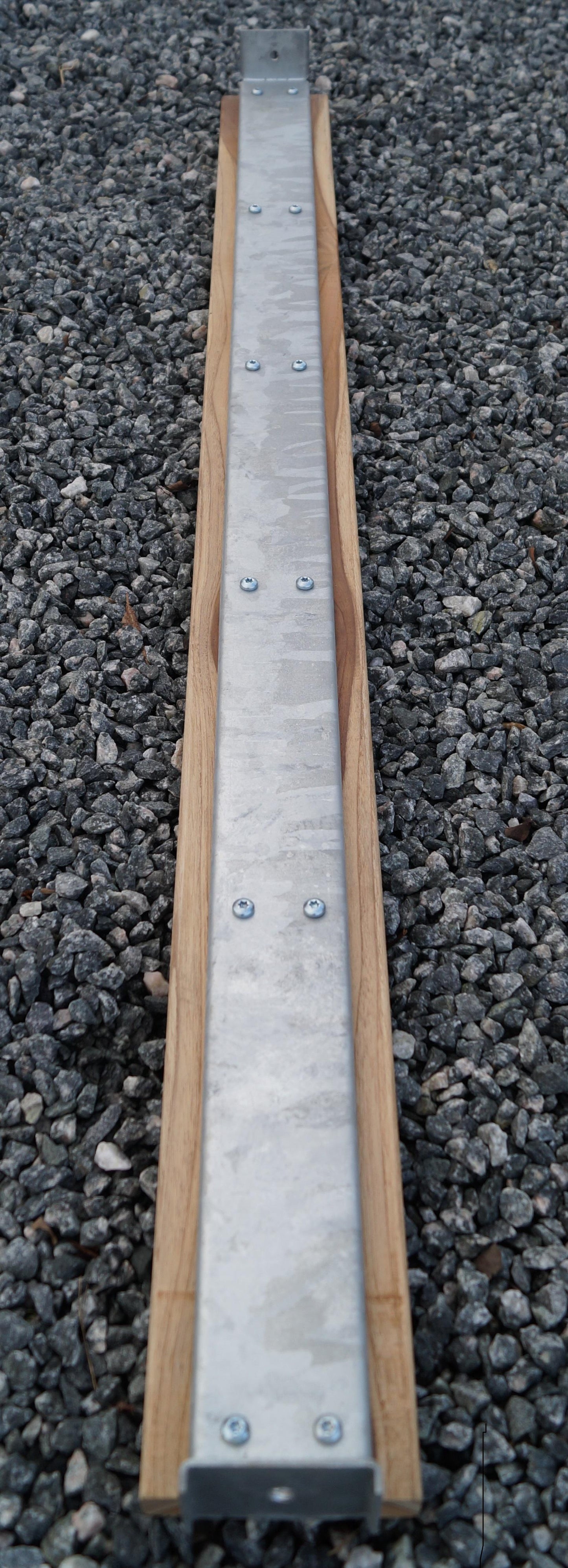 Gabion bench with 3 flower columns - teak, 205 cm long x 60 cm high x 37 cm deep, hot-dip galvanized, MW 5 x 5 cm