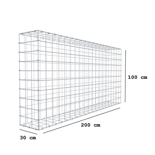 Gabione 200 cm x 100 cm x 30 cm (L x H x T), Maschenweite 10 x 10 cm, Spiralring