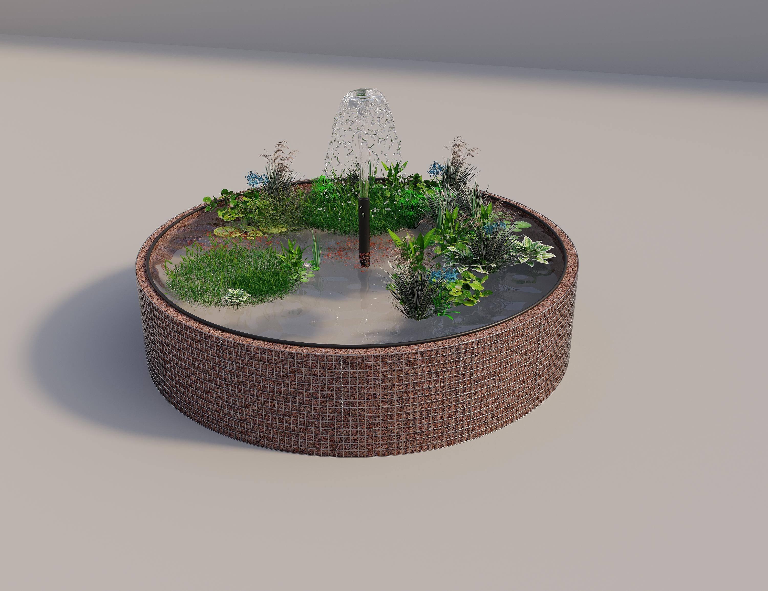 Gabião para lago elevado redondo, diâmetro exterior 352 cm, altura 80 cm, dimensão da malha 5 x 5 cm, espessura da parede 15 cm