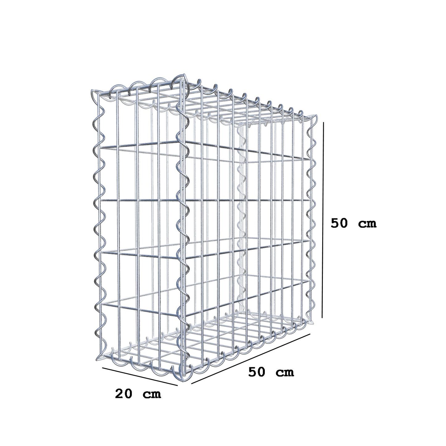 Gabbione 50 cm x 50 cm x 20 cm (L x H x P), maglia 5 cm x 10 cm, spirale