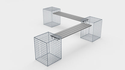 Trädgårdsbänk 3 spiralgabioner - 205 x 60 x 40 cm (L x H x D) MW 5 x 5 cm, med återvunnen topp i antracit