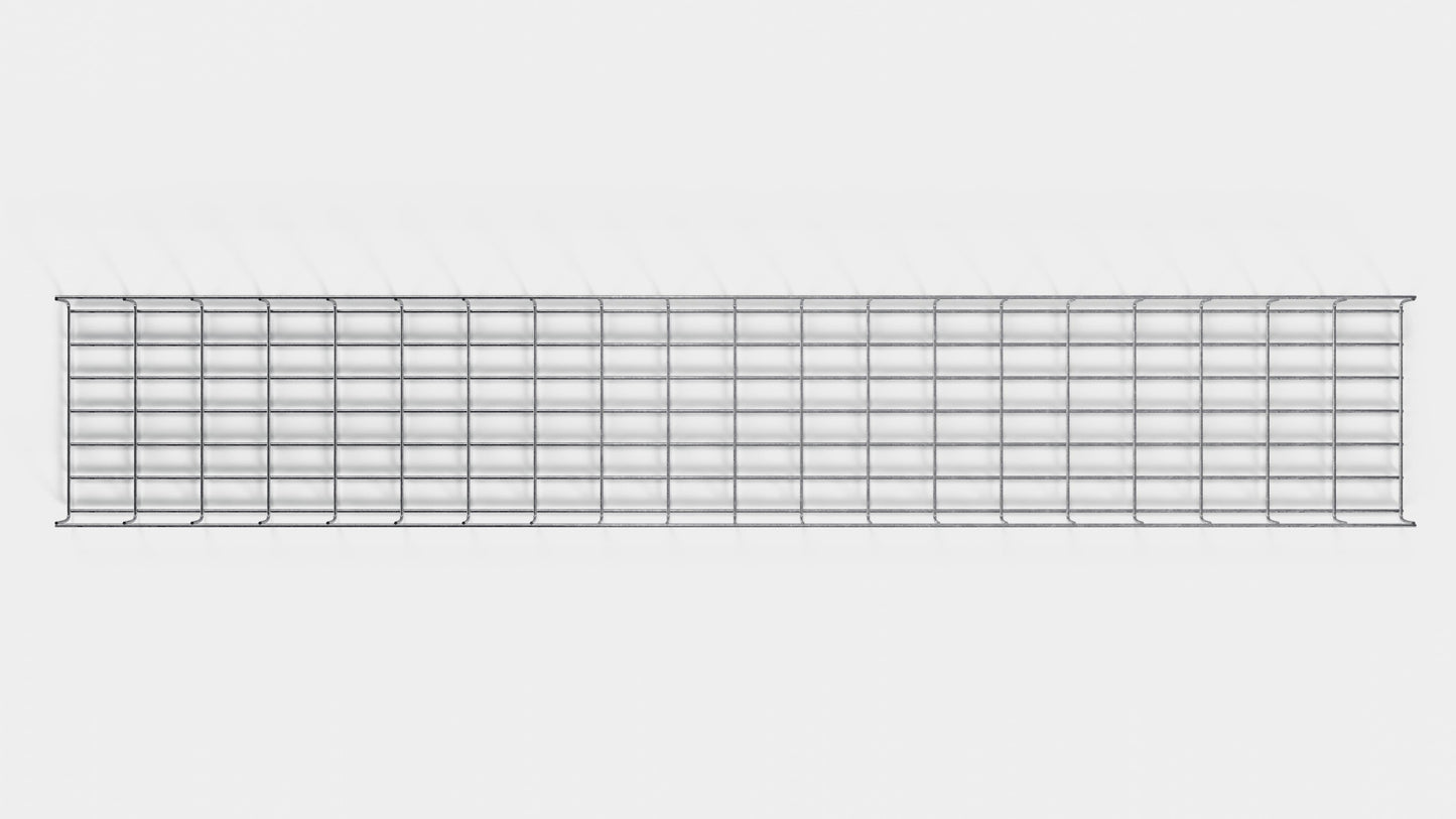 Lengte kabelkanaal 29 cm, diepte 5 cm, maaswijdte 5 x 10 cm