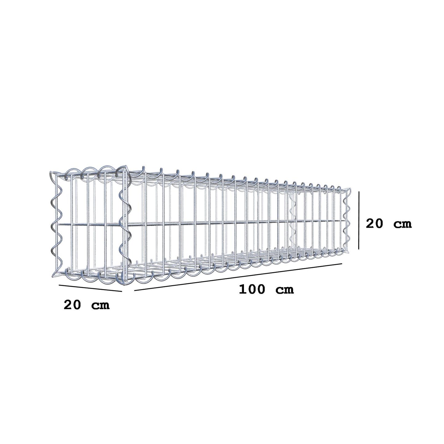 Gabbione 100 cm x 20 cm x 20 cm (L x H x P), maglia 5 cm x 10 cm, spirale