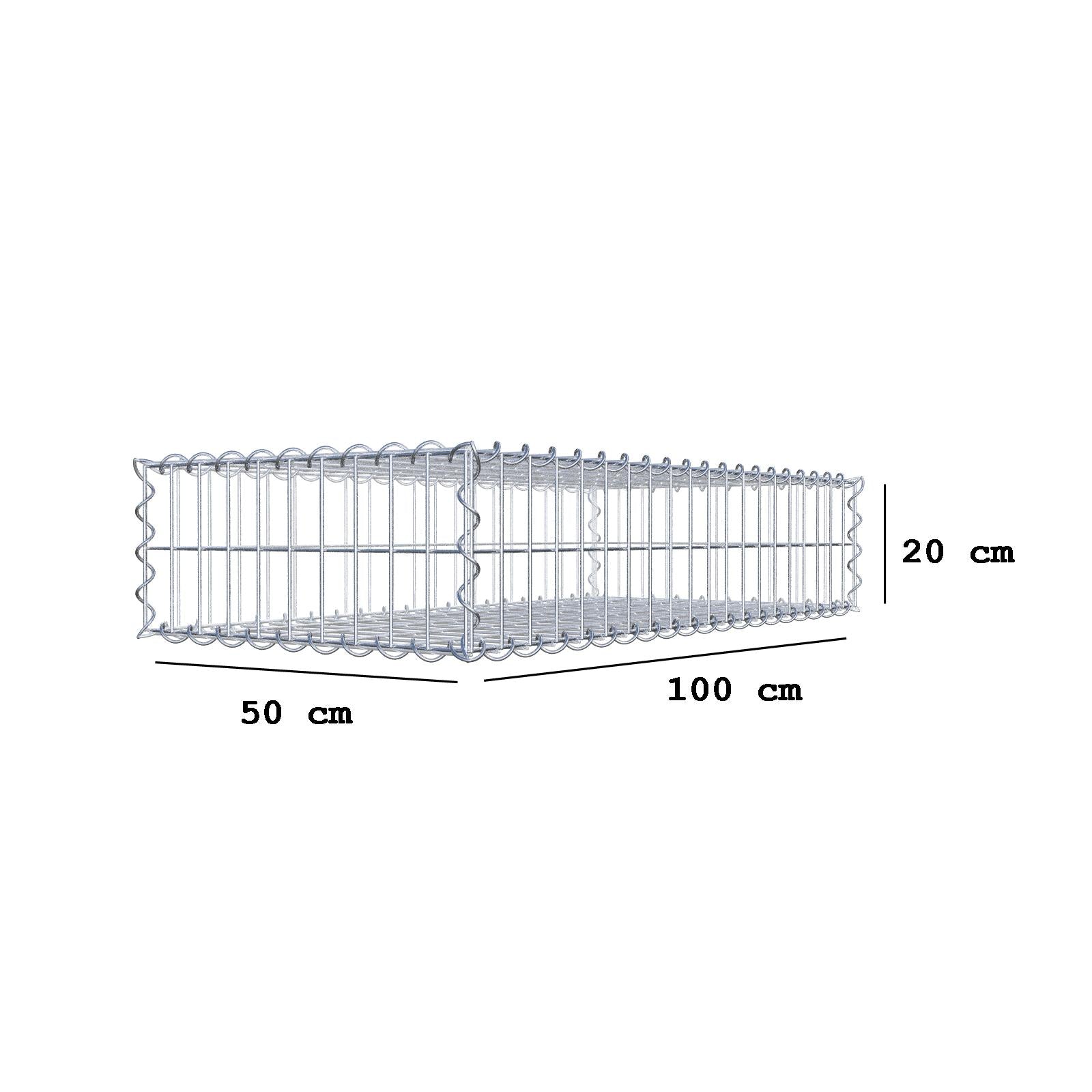 Gabion 100 cm x 20 cm x 50 cm (L x H x D), mesh size 5 cm x 10 cm, spiral