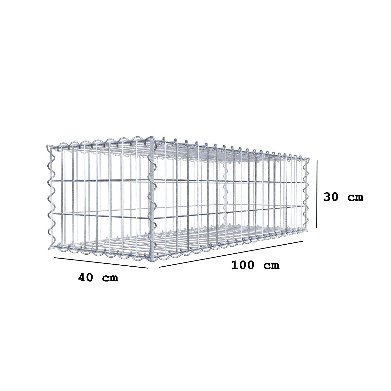 Gabbione 100 cm x 30 cm x 40 cm (L x H x P), maglia 5 cm x 10 cm, spirale