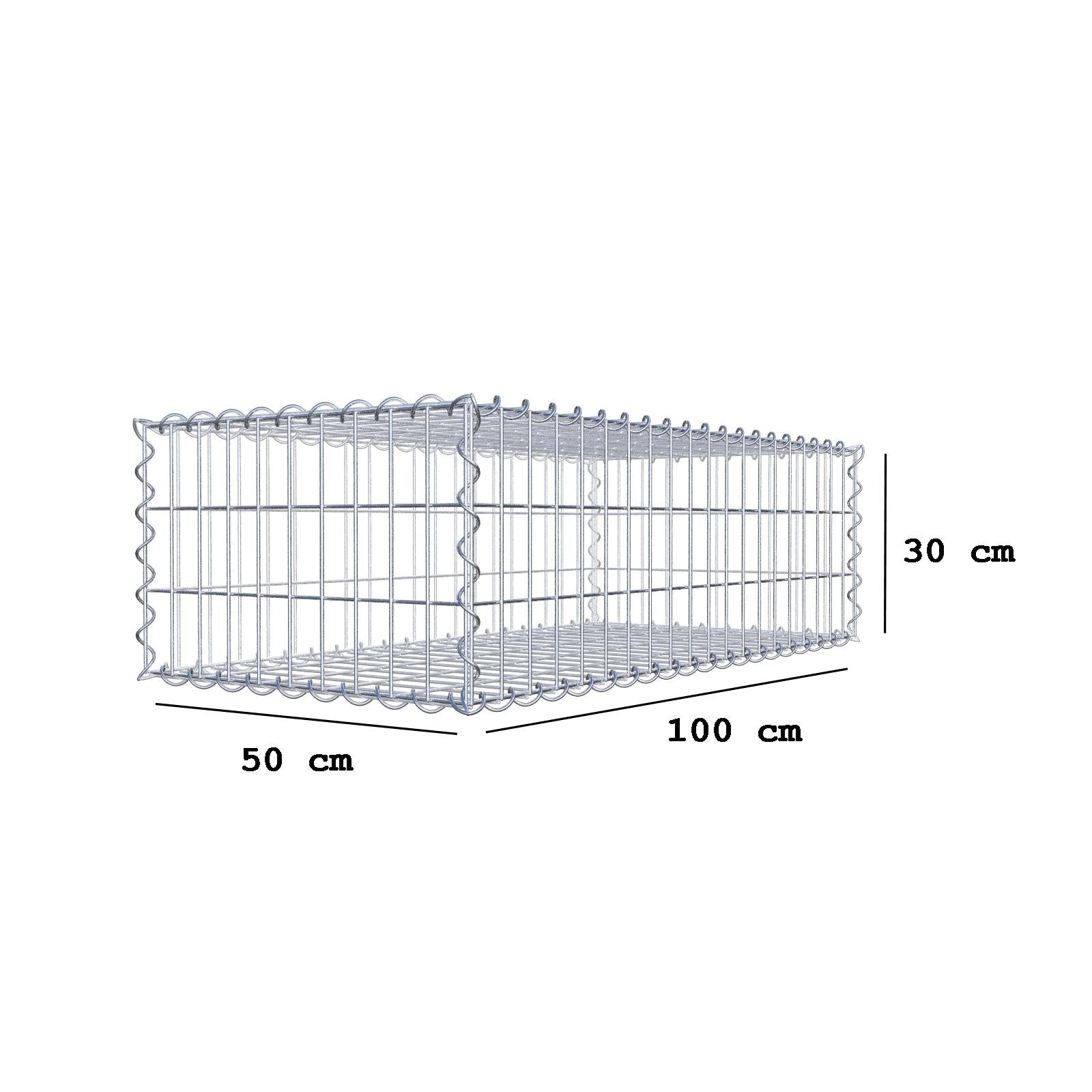 Gabion 100 cm x 30 cm x 50 cm (L x H x D), maskestørrelse 5 cm x 10 cm, spiral