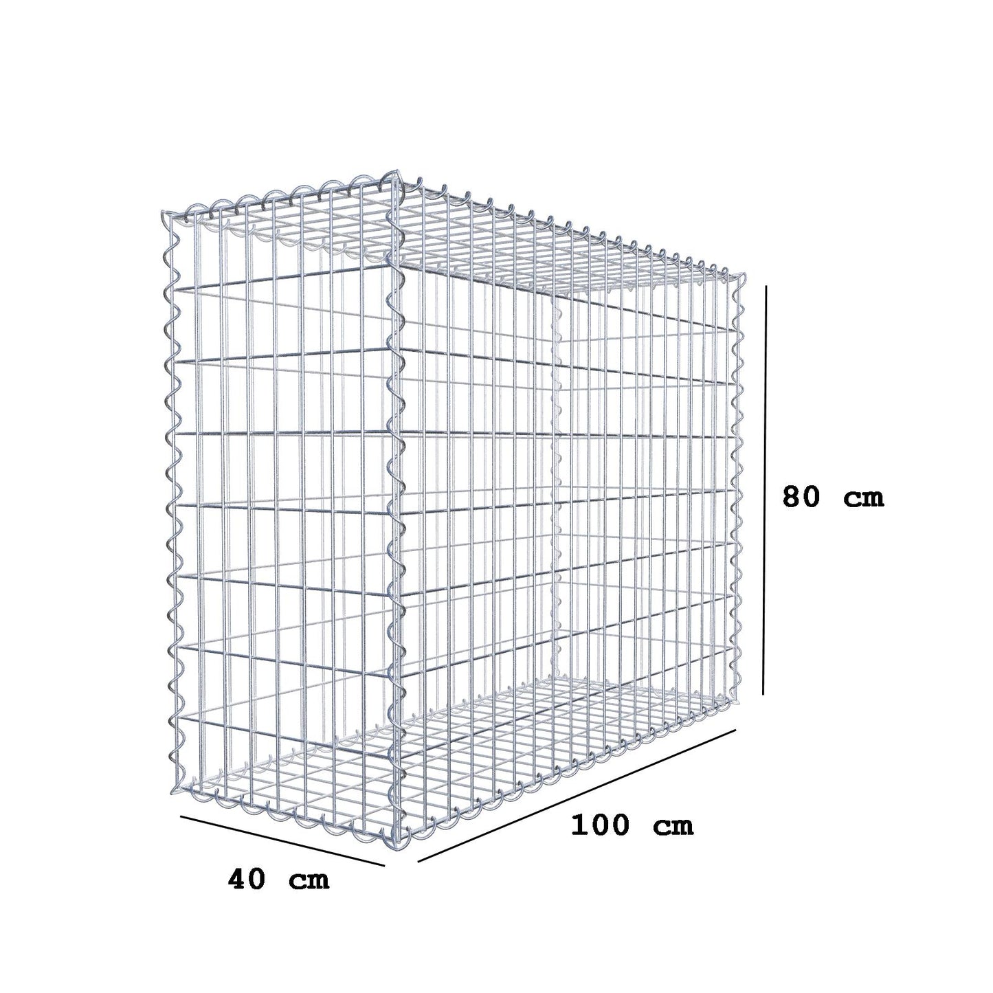 Gabion 100 cm x 80 cm x 40 cm (L x H x D), mesh size 5 cm x 10 cm, spiral