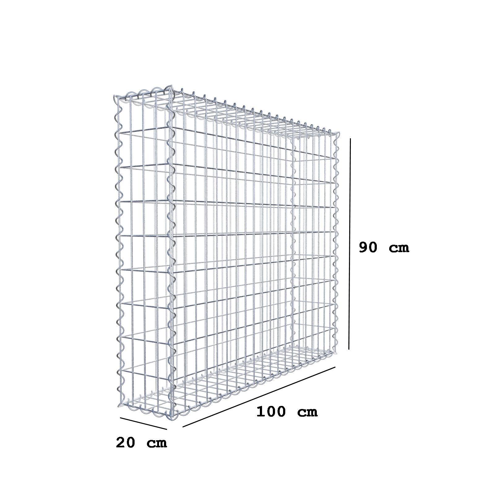 Gabbione 100 cm x 90 cm x 20 cm (L x H x P), maglia 5 cm x 10 cm, spirale