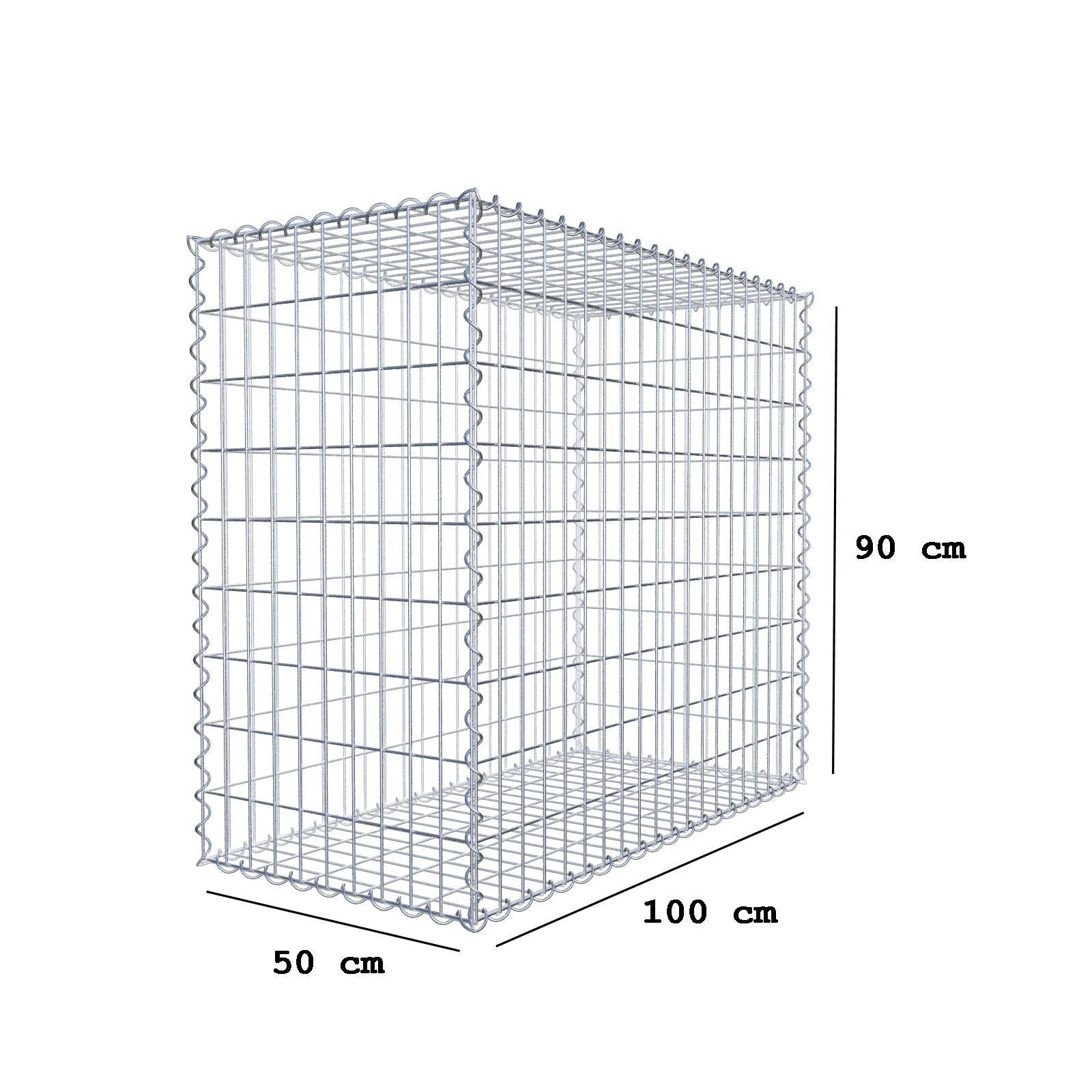 Gabion 100 cm x 90 cm x 50 cm (L x H x D), mesh size 5 cm x 10 cm, spiral