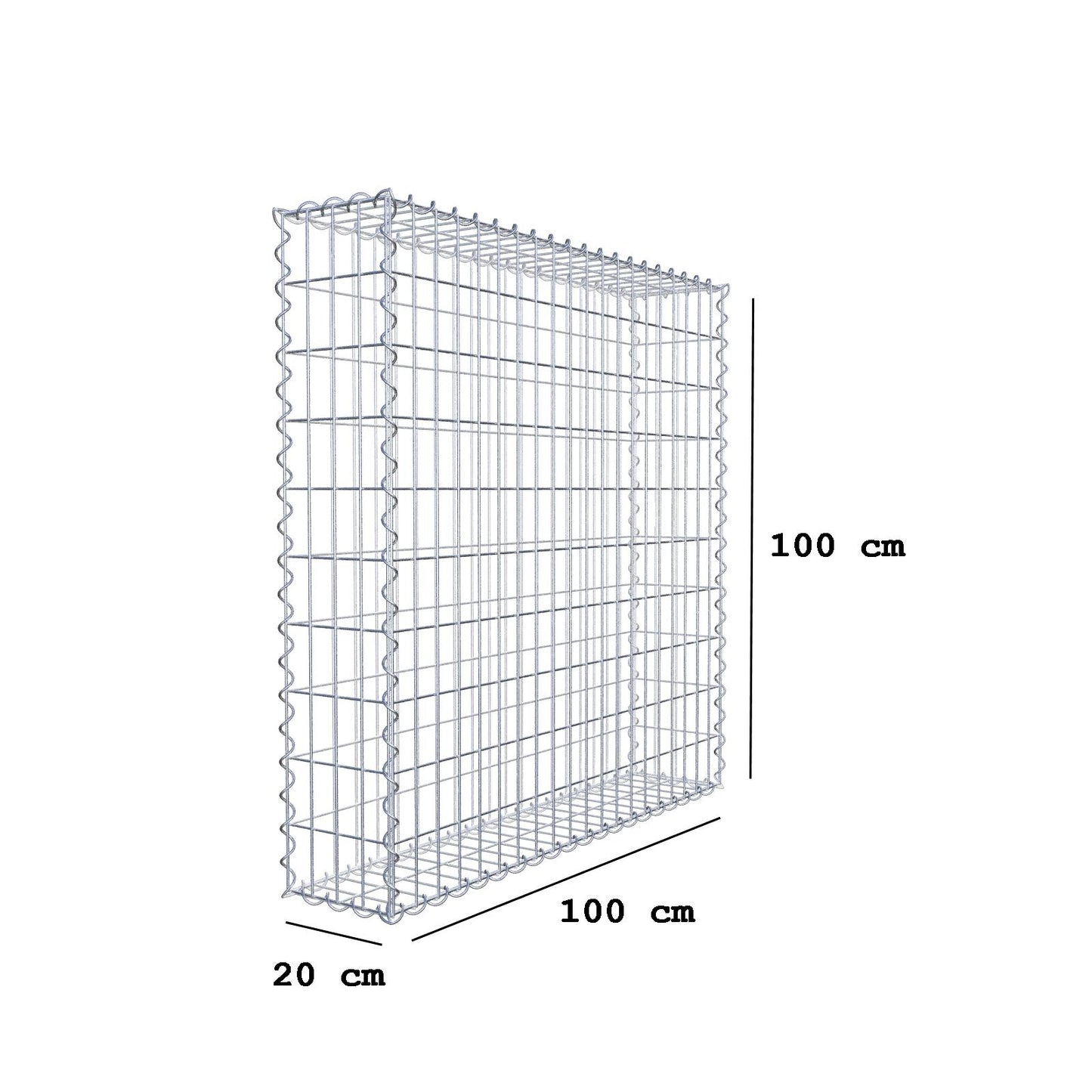 Gabione 100 cm x 100 cm x 20 cm (L x H x T), Maschenweite 5 cm x 10 cm, Spirale