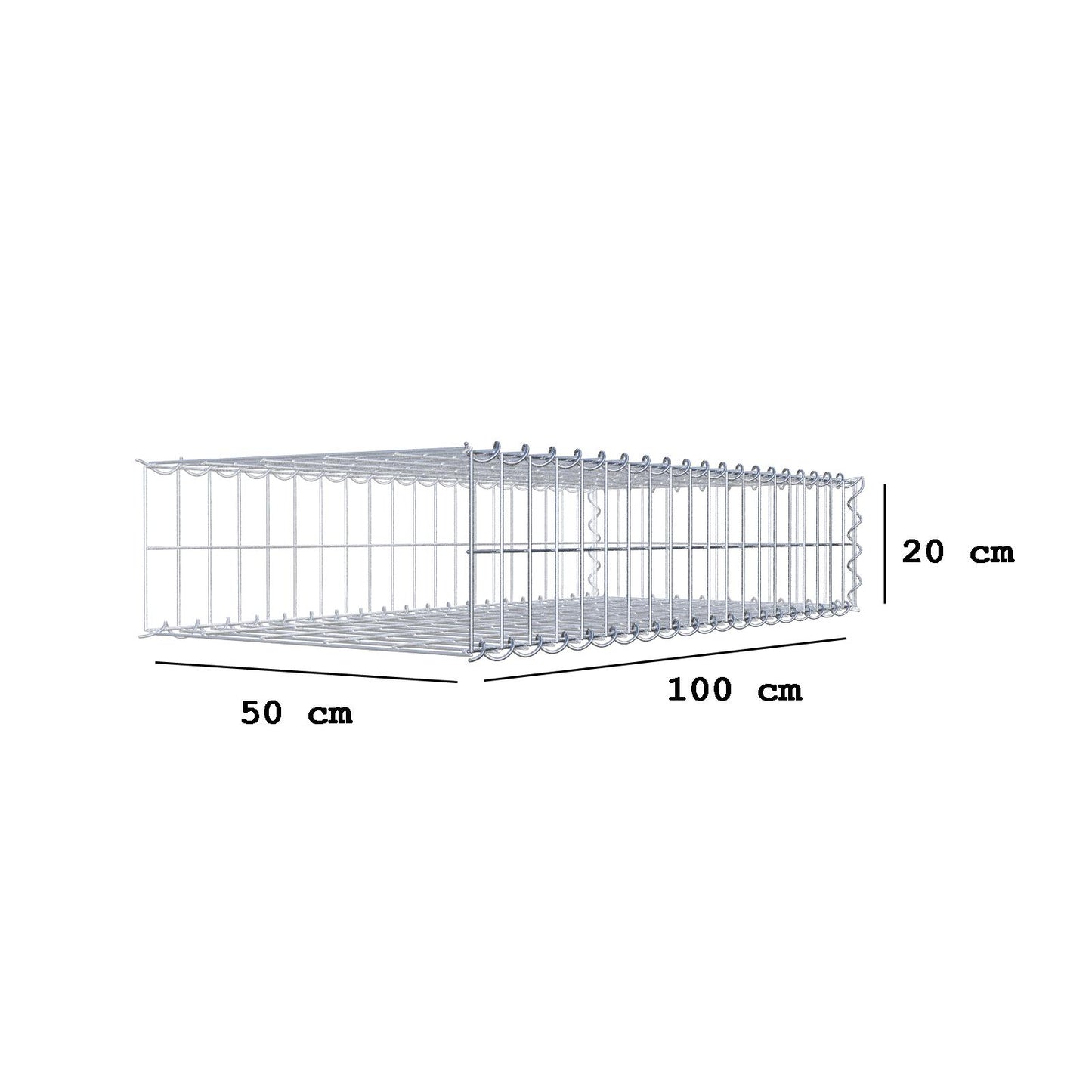 Grown-on gabion type 2 100 cm x 20 cm x 50 cm (L x H x D), mesh size 5 cm x 10 cm, spiral
