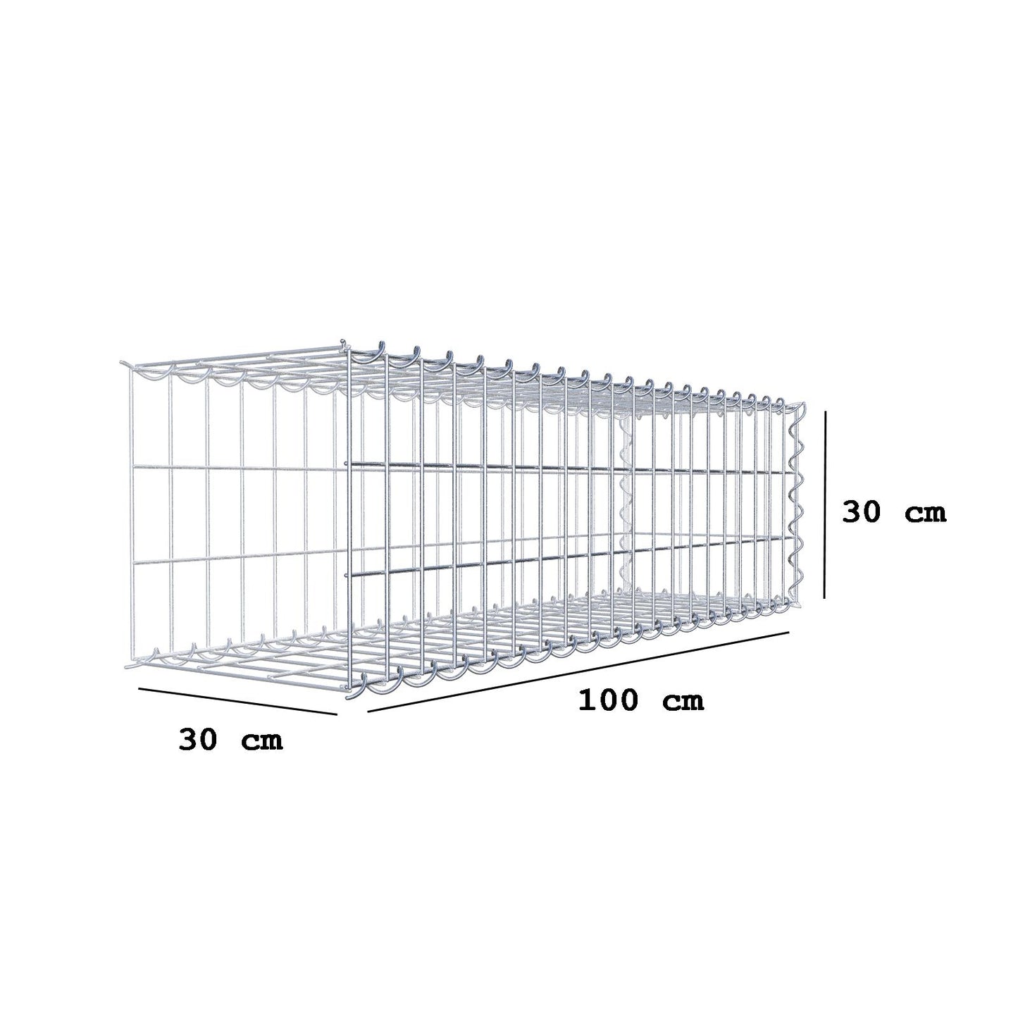 Gabião tipo 2 100 cm x 30 cm x 30 cm (C x A x P), malhagem 5 cm x 10 cm, espiral