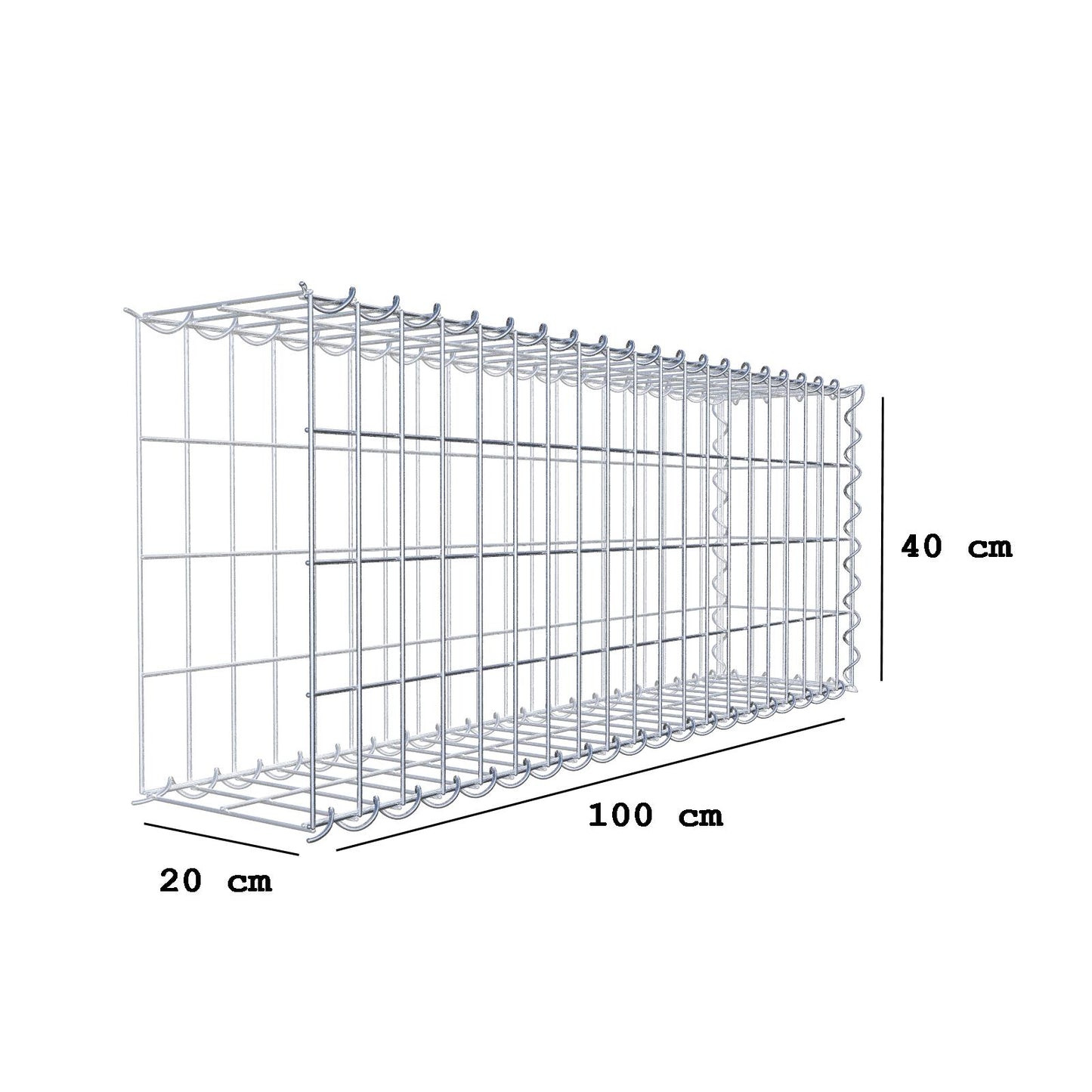 Gabbione aggiuntivo tipo 2 100 cm x 40 cm x 20 cm (L x H x P), dimensione maglia 5 cm x 10 cm, a spirale