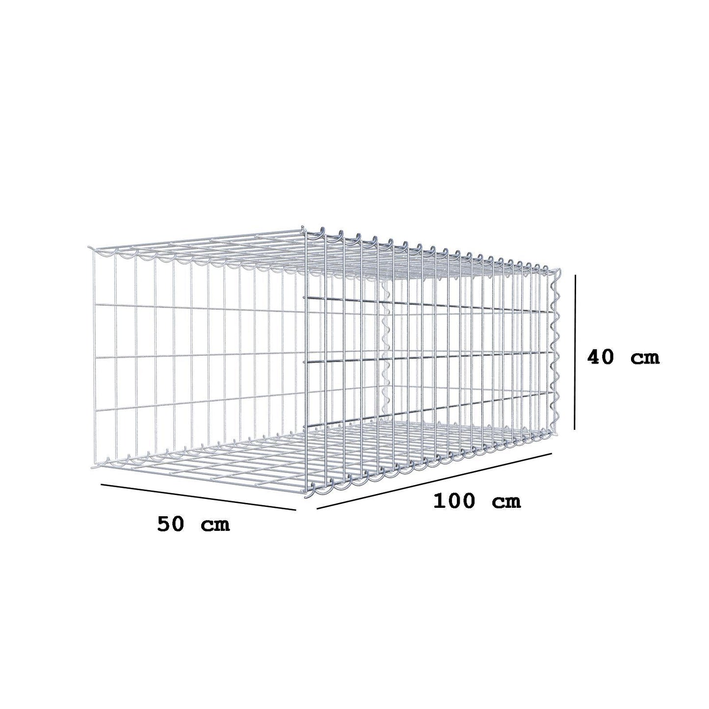 Gabion rapporté type 2 100 cm x 40 cm x 50 cm (L x H x P), mailles 5 cm x 10 cm, spirale