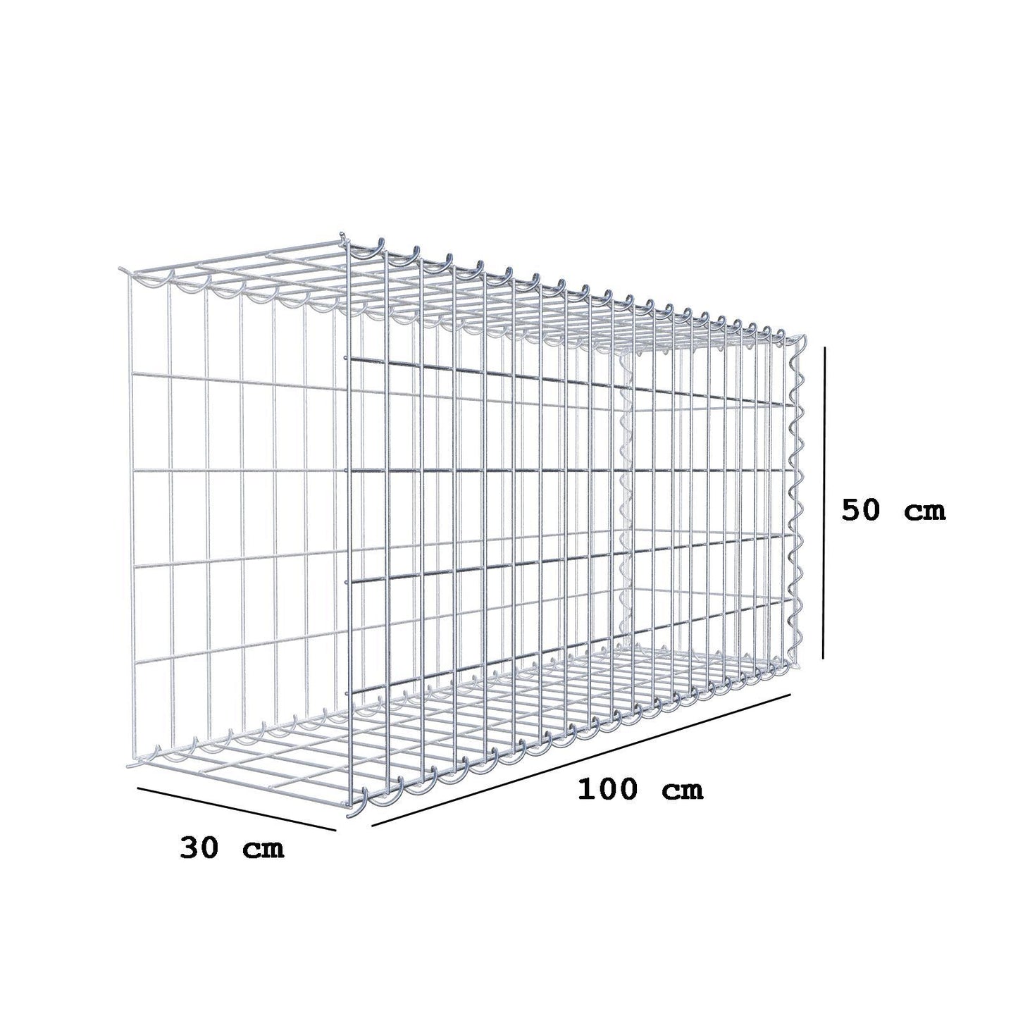 Gavión adulto tipo 2 100 cm x 50 cm x 30 cm (largo x alto x profundidad), tamaño de malla 5 cm x 10 cm, espiral