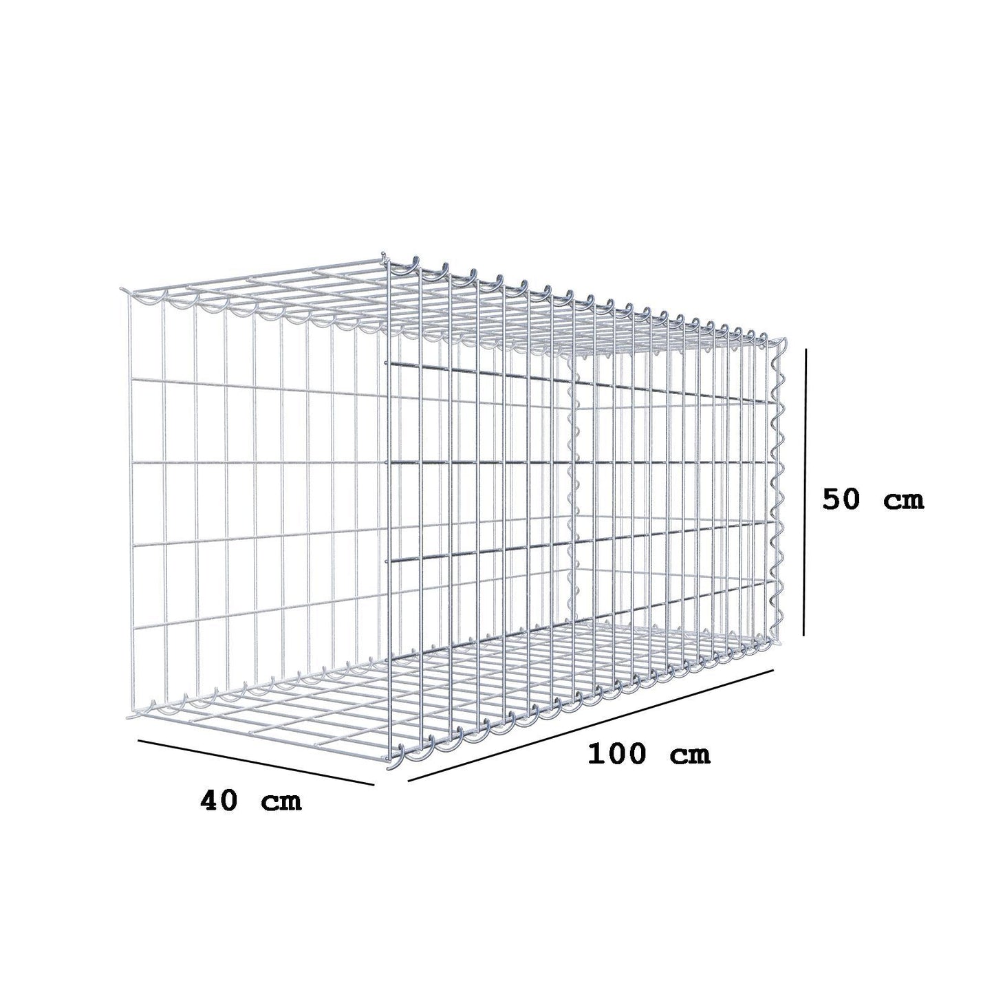 Opvokset gabion type 2 100 cm x 50 cm x 40 cm (L x H x D), maskestørrelse 5 cm x 10 cm, spiral