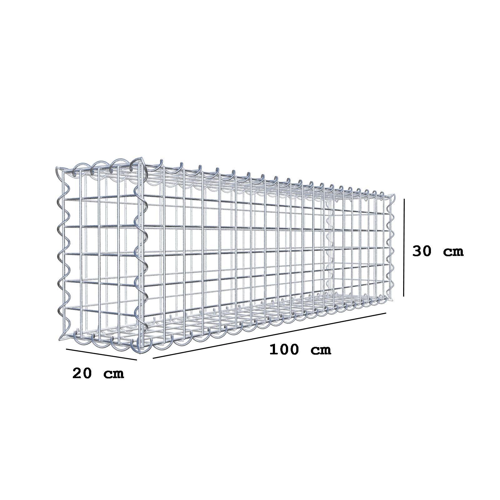 Schanskorf 100 cm x 30 cm x 20 cm (L x H x D), maaswijdte 5 cm x 5 cm, spiraalvormig